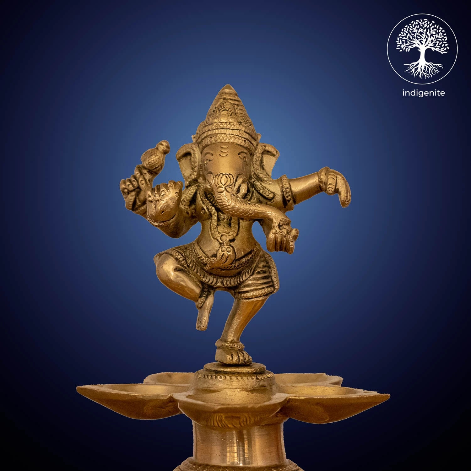 Lord Ganesh Standing Diya Lamp - Brass Statue