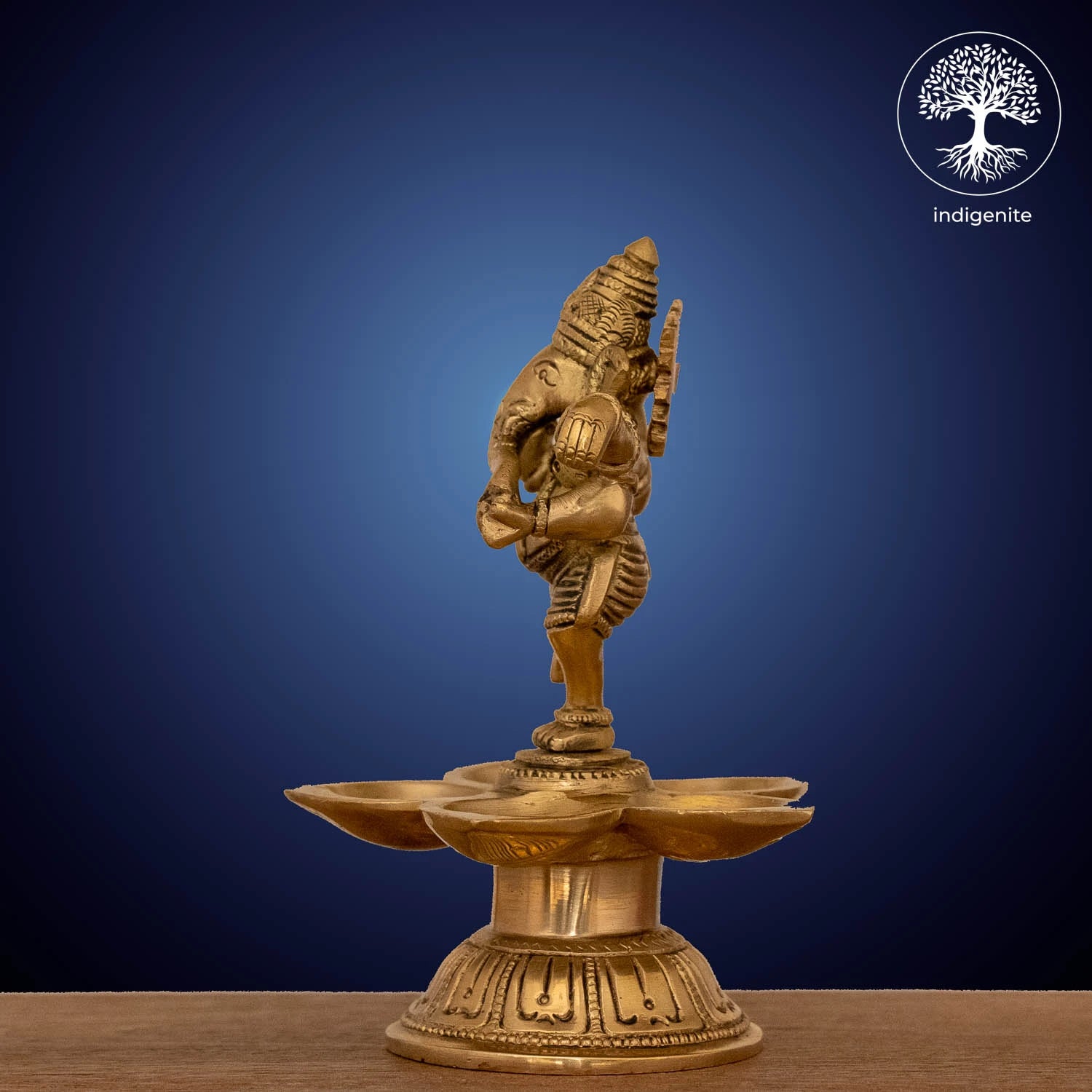 Lord Ganesh Standing Diya Lamp - Brass Statue