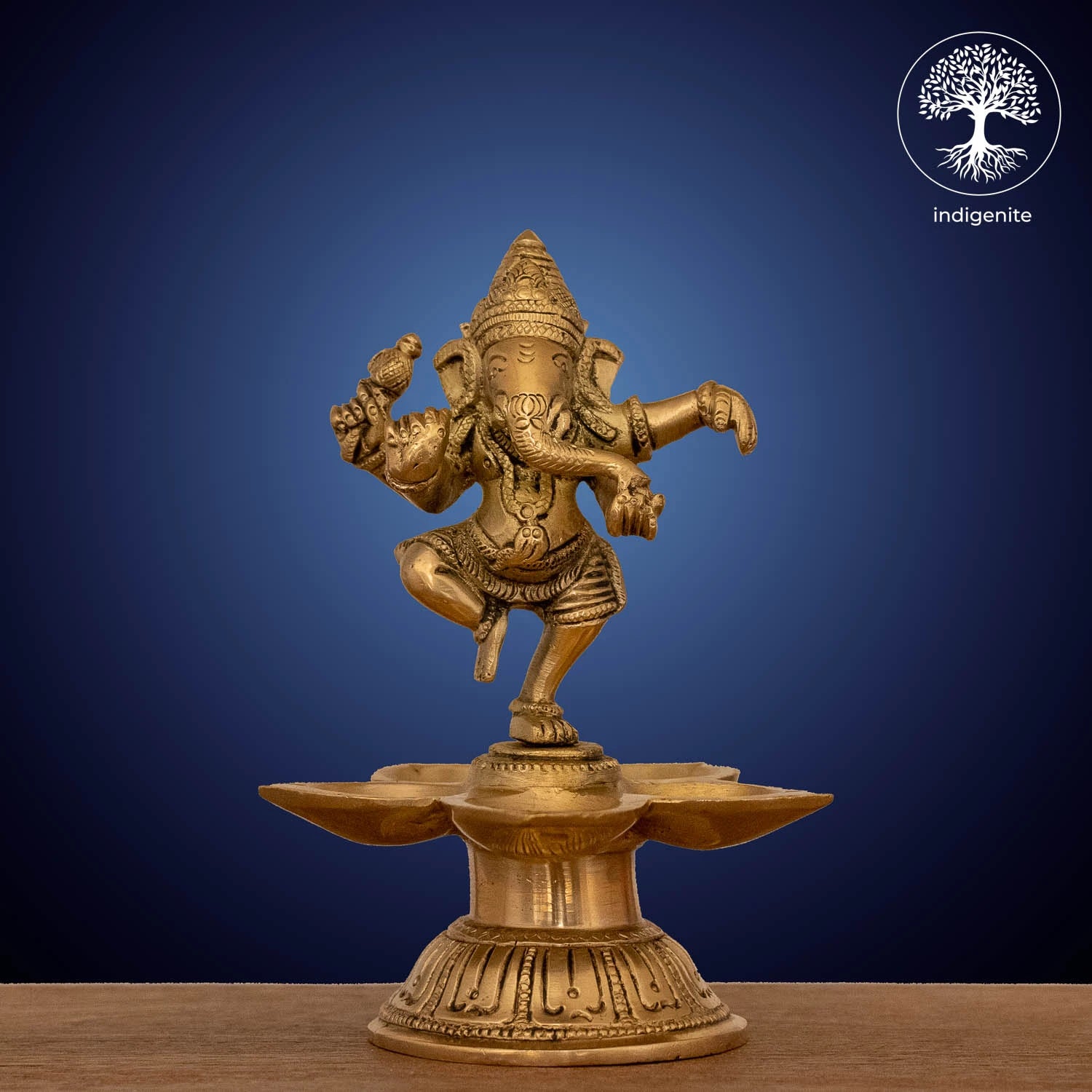 Lord Ganesh Standing Diya Lamp - Brass Statue