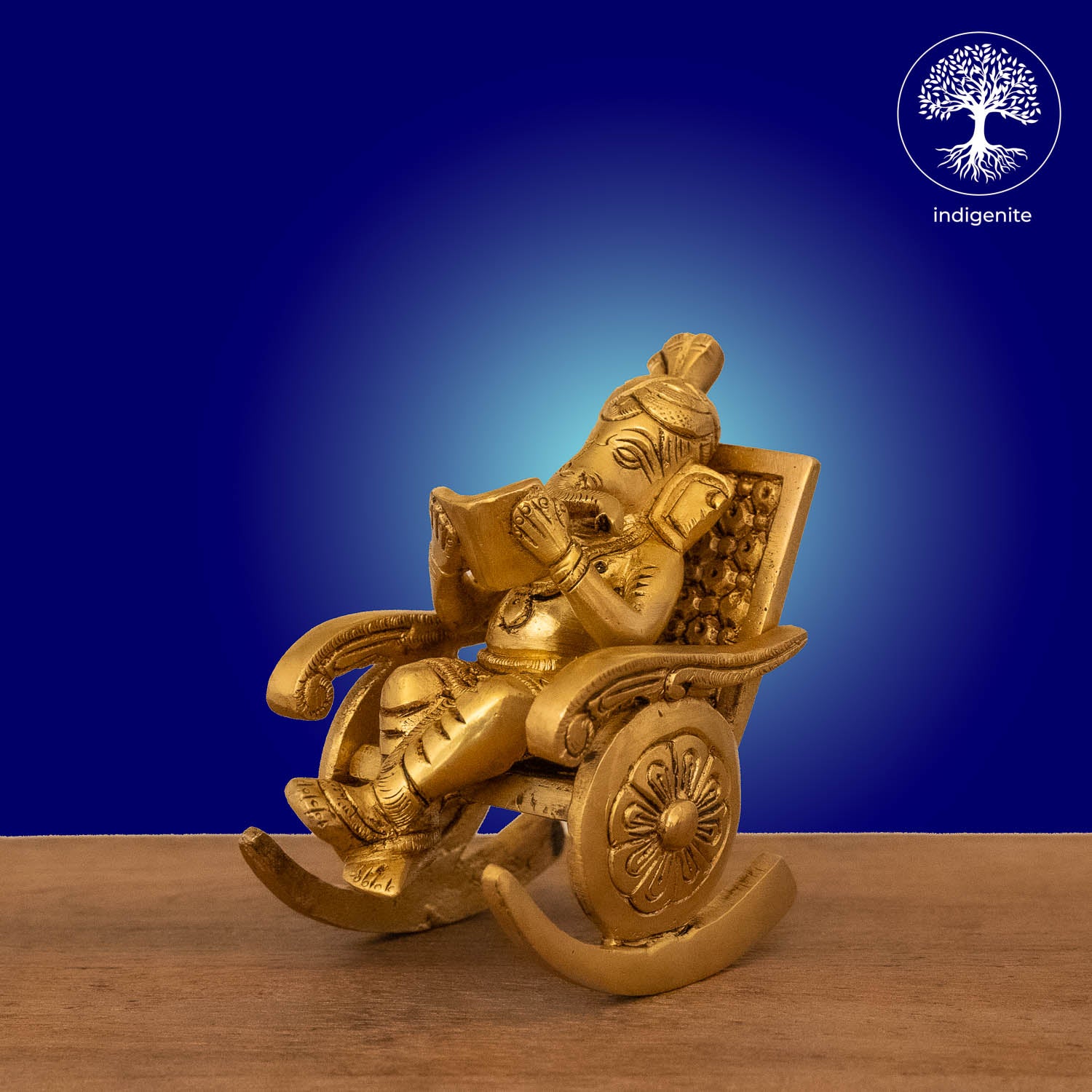 Lord Ganesh on Rocking Chair - Brass Statue