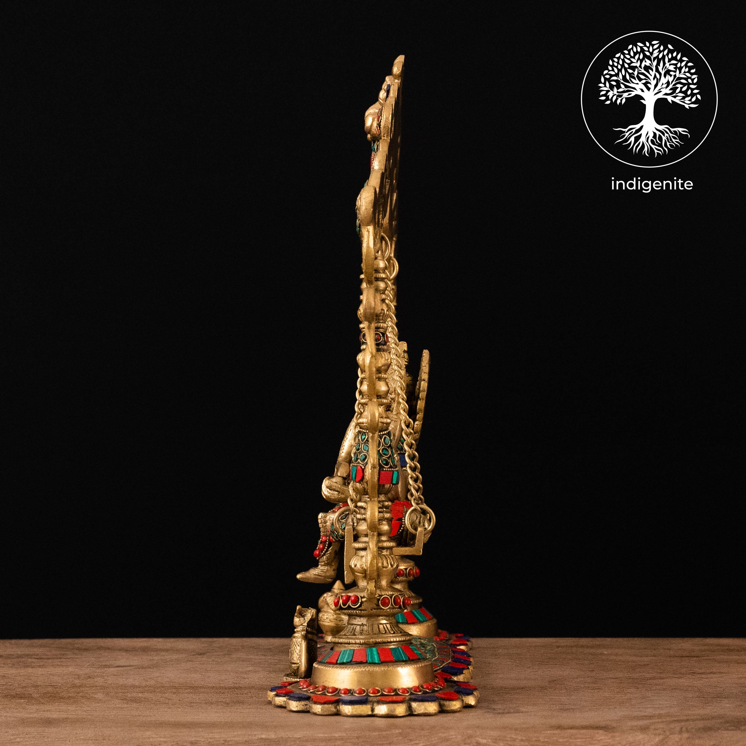 Lord Ganesh on Swing - Brass Statue with Stonework