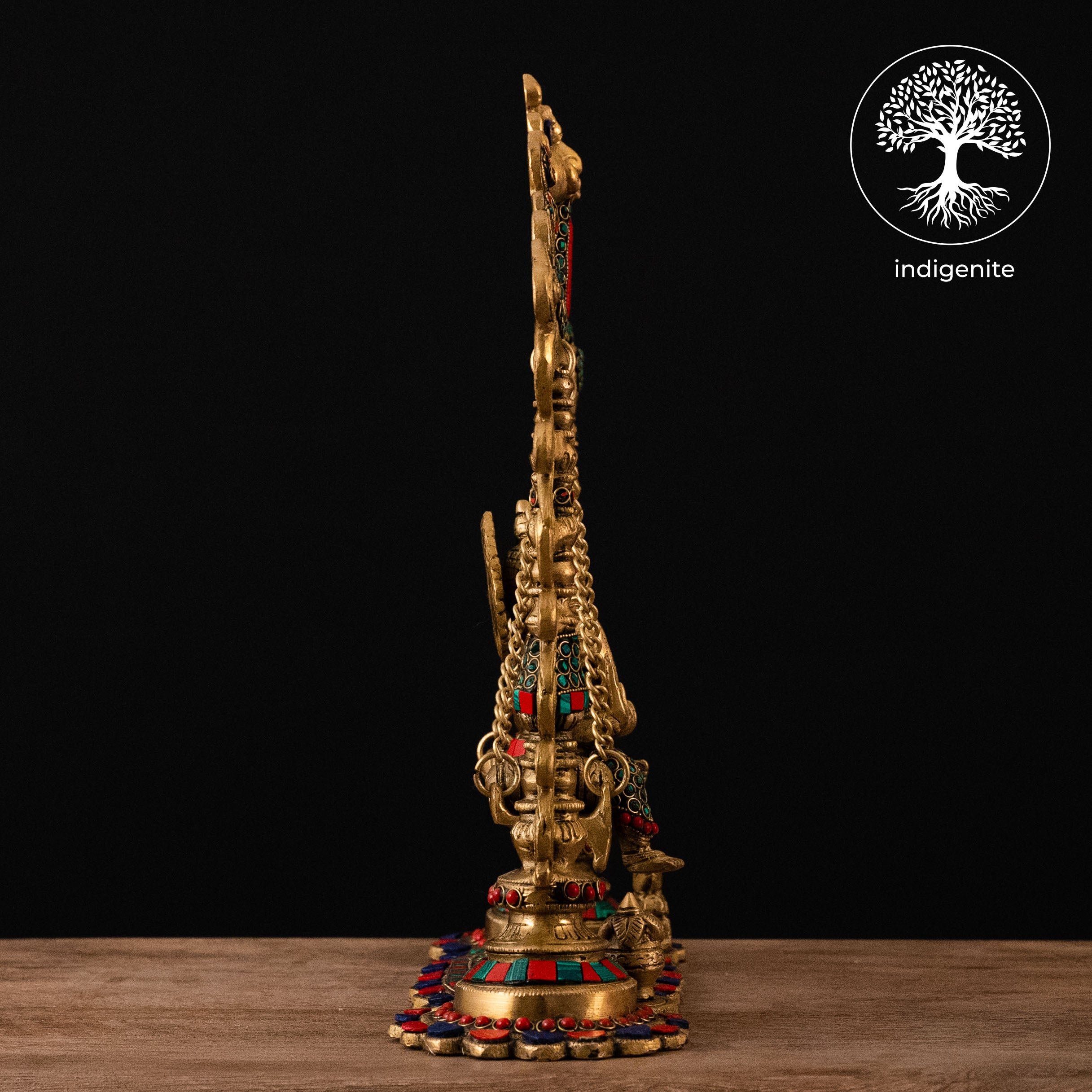 Lord Ganesh on Swing - Brass Statue with Stonework