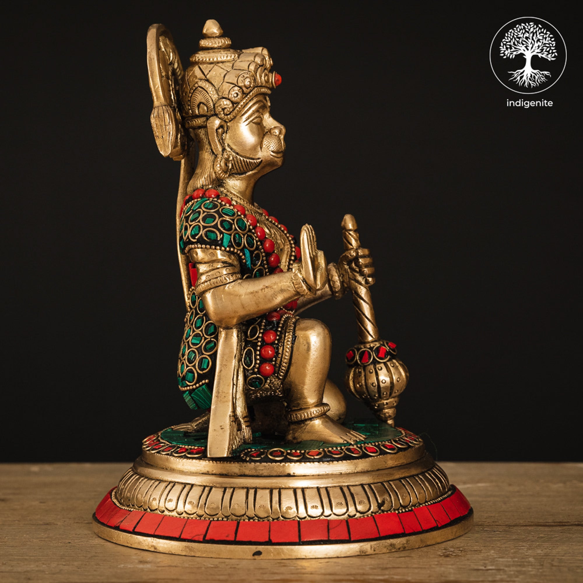 Lord Hanuman Idol - Brass Statue with Stonework