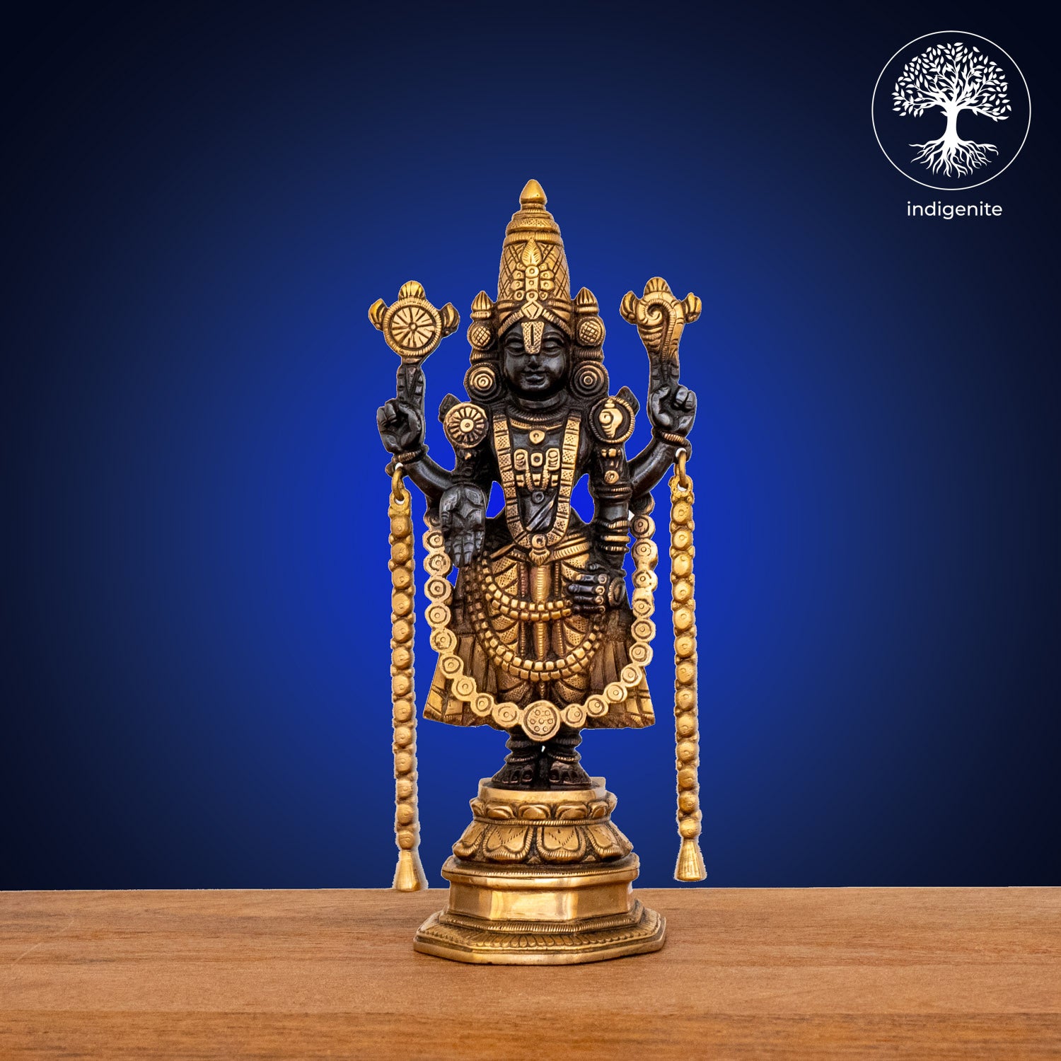 Lord Tirupati Balaji - Brass Statue in Black and Gold Hues