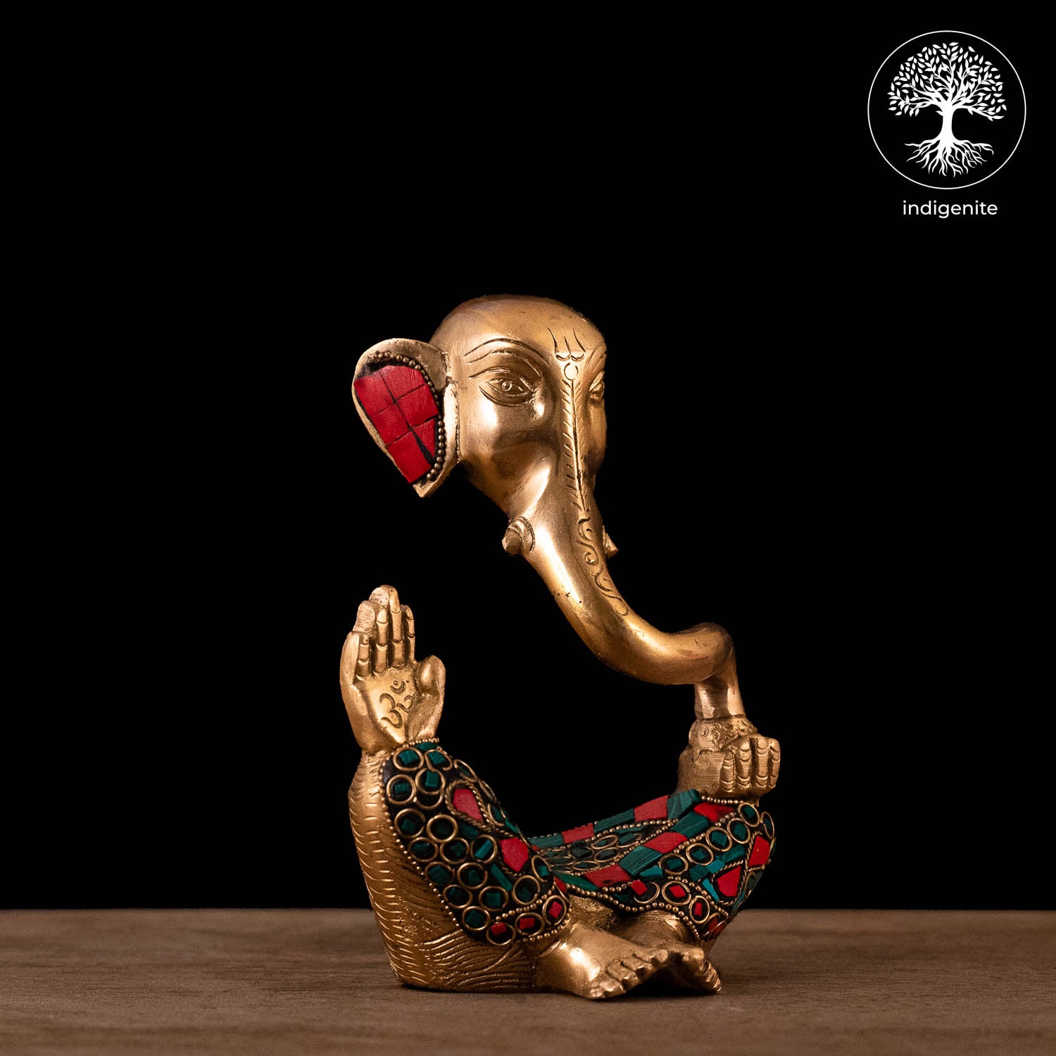 Modern Lord Ganesh Idol - Brass Statue with Stonework | 6 Inch