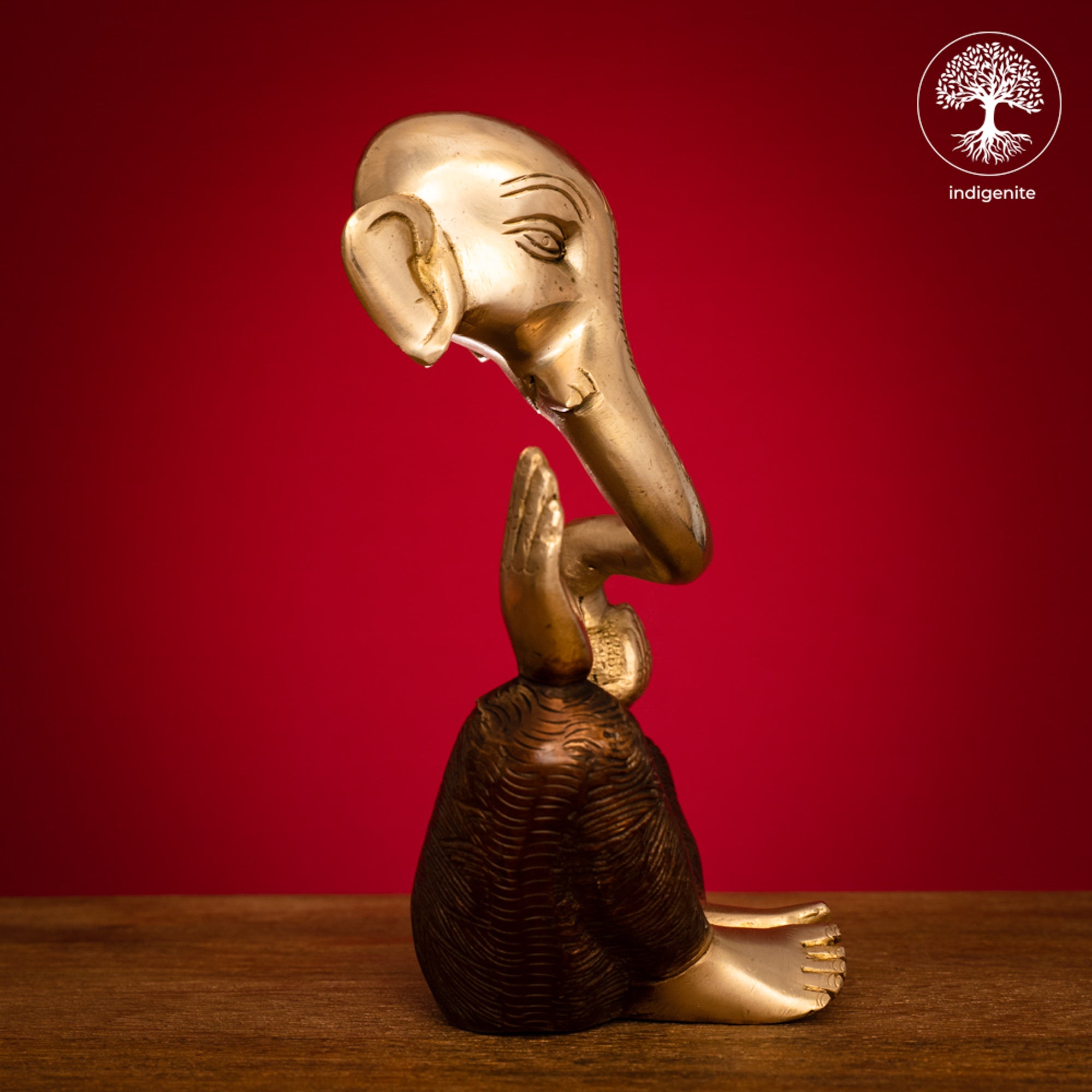 Modern Lord Ganesh Idol - Brass Statue in Brown and Gold Hues