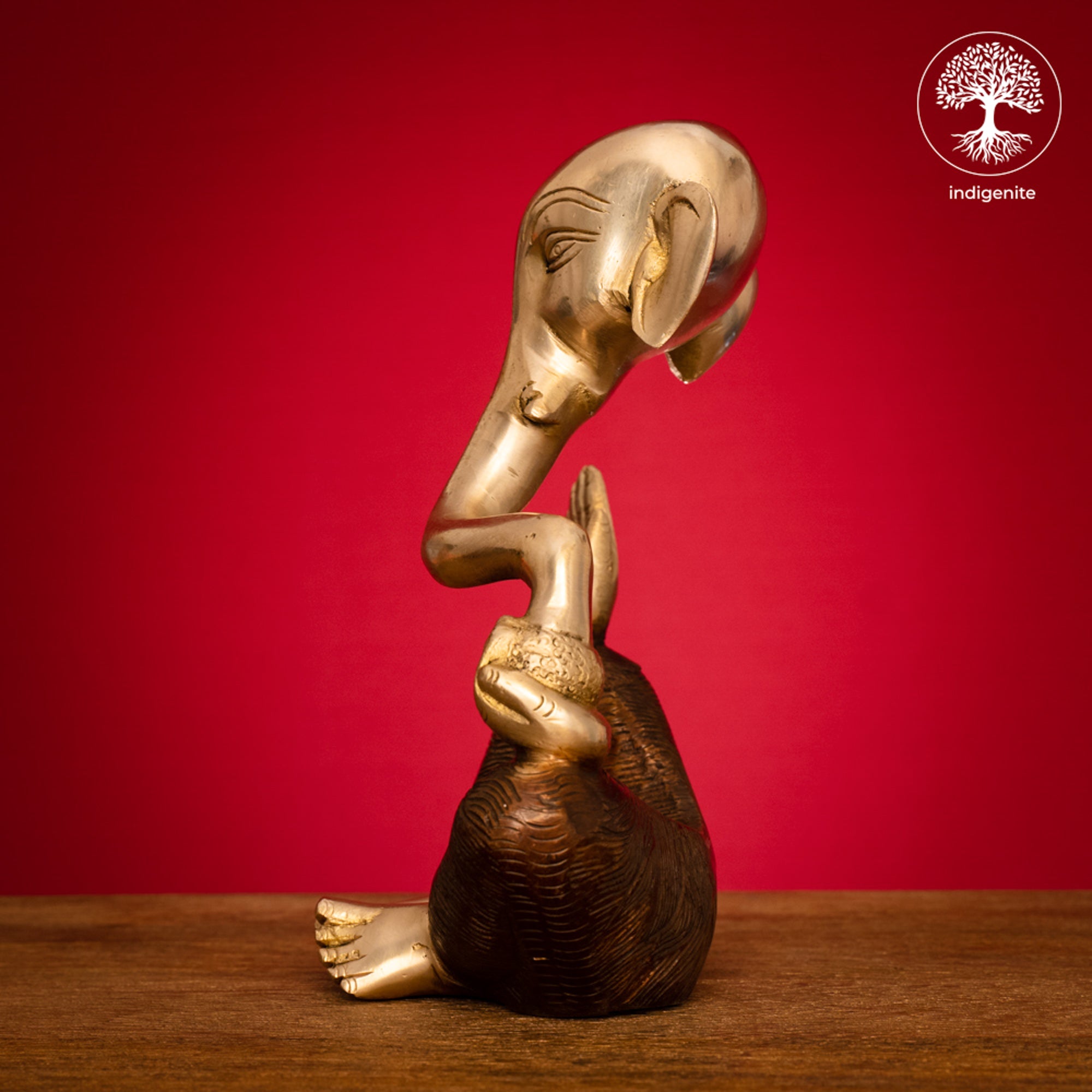 Modern Lord Ganesh Idol - Brass Statue in Brown and Gold Hues