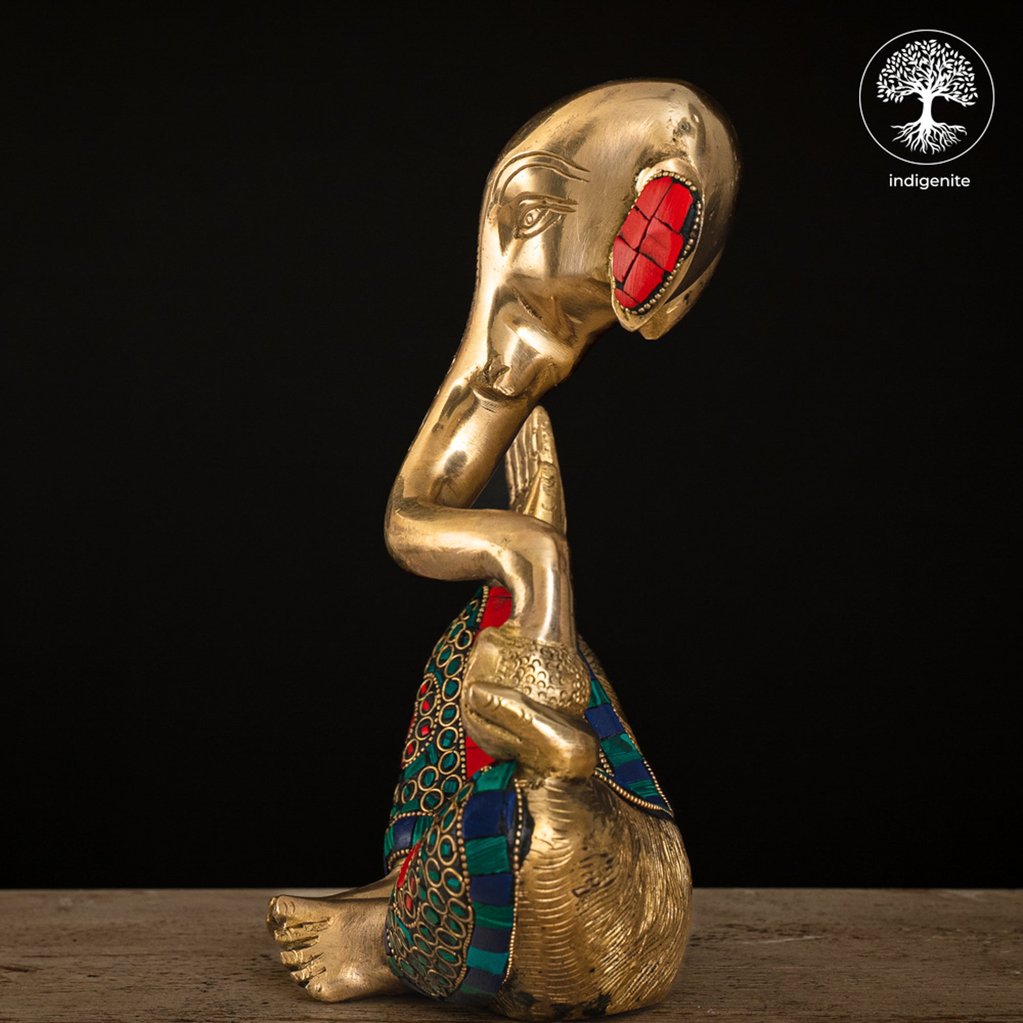 Modern Lord Ganesh Idol - Brass Statue with Stonework