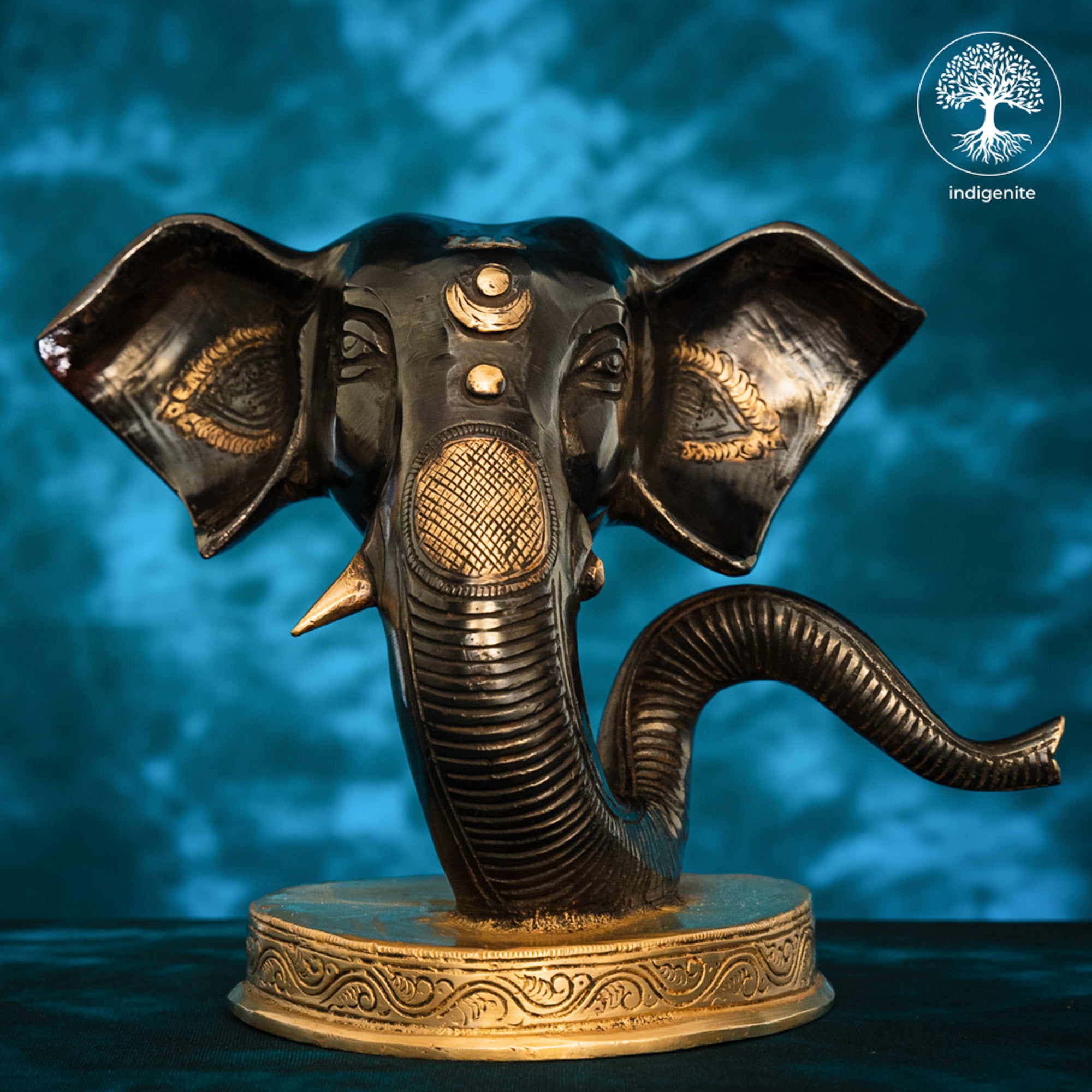 Modern Lord Ganesh Mukh Idol - Brass Staute in Black and Gold Hues