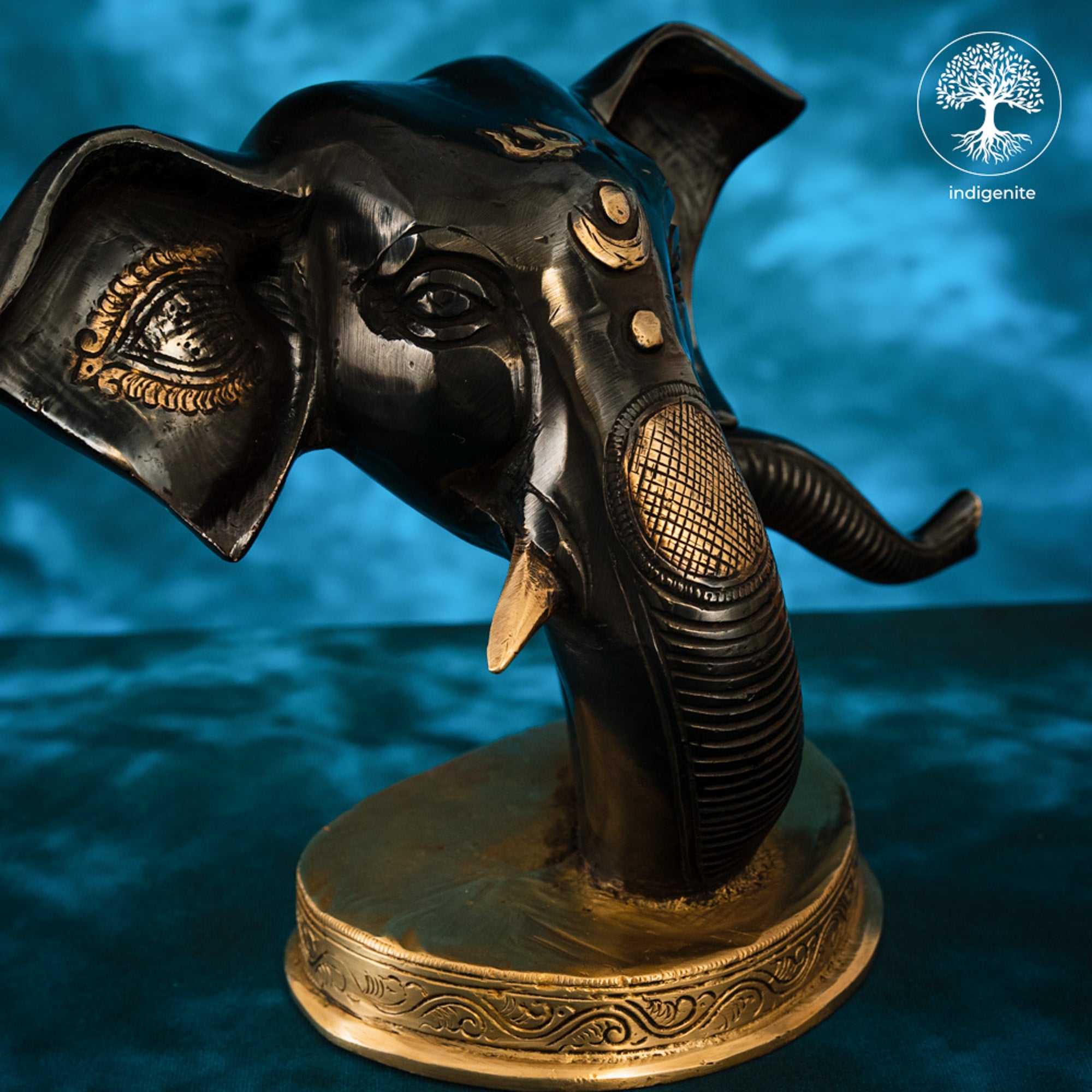 Modern Lord Ganesh Mukh Idol - Brass Staute in Black and Gold Hues