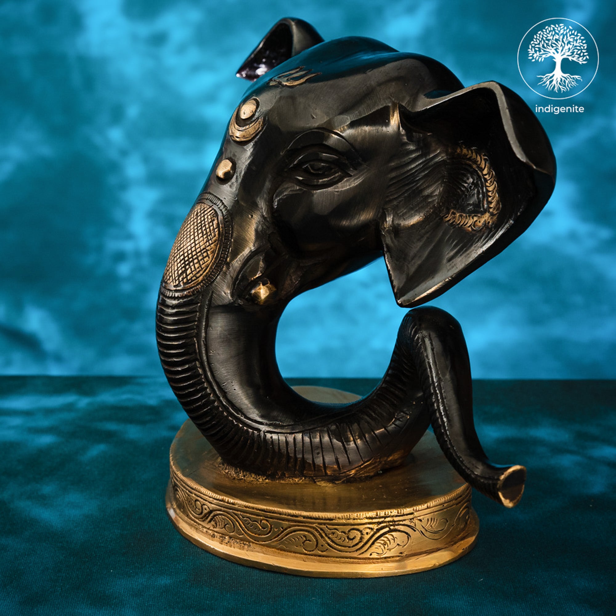 Modern Lord Ganesh Mukh Idol - Brass Staute in Black and Gold Hues
