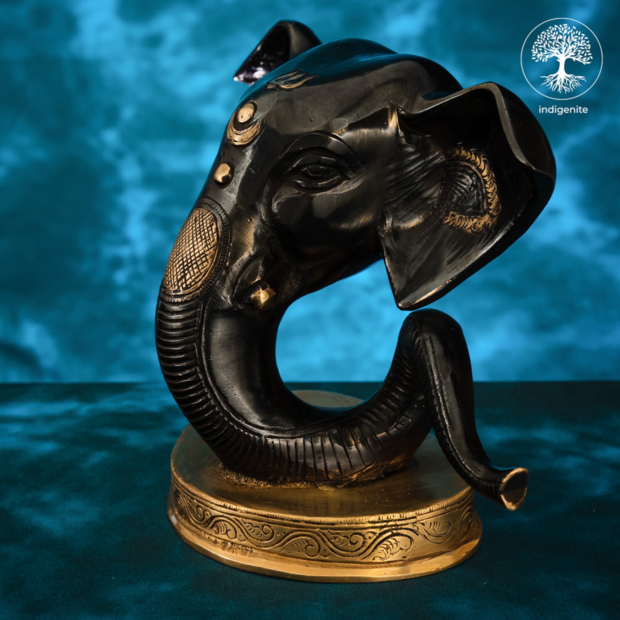 Modern Lord Ganesh Mukh Idol - Brass Staute in Black and Gold Hues