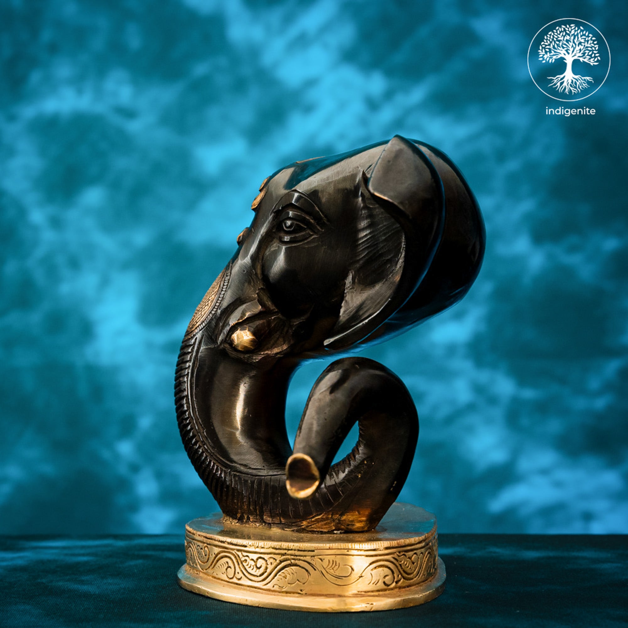 Modern Lord Ganesh Mukh Idol - Brass Staute in Black and Gold Hues