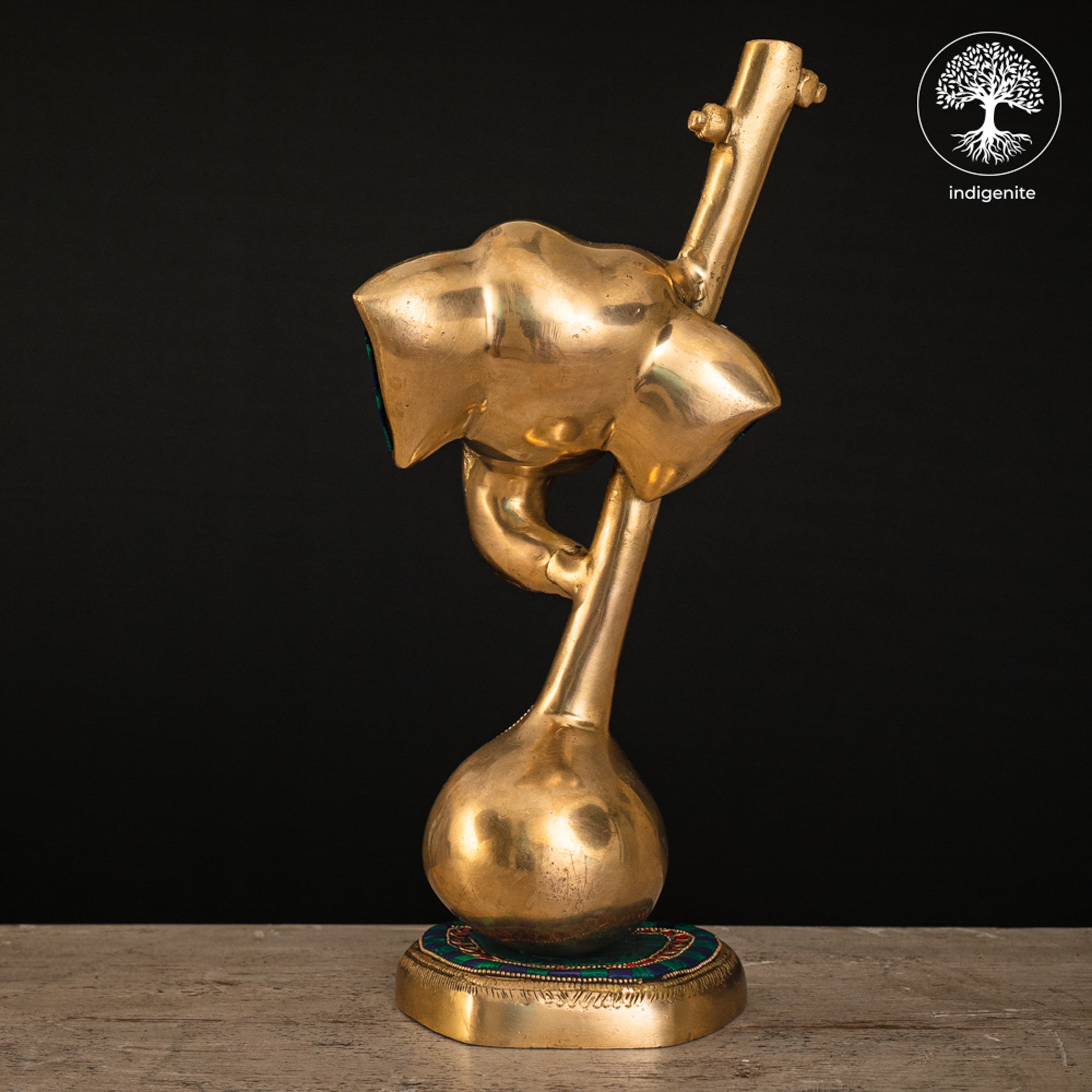 Modern Lord Ganesh Mukh with Veena Idol - Brass Staute with Stonework