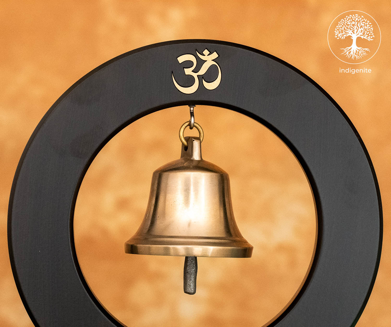 Om Bell in Wooden Base - Brass Decorative