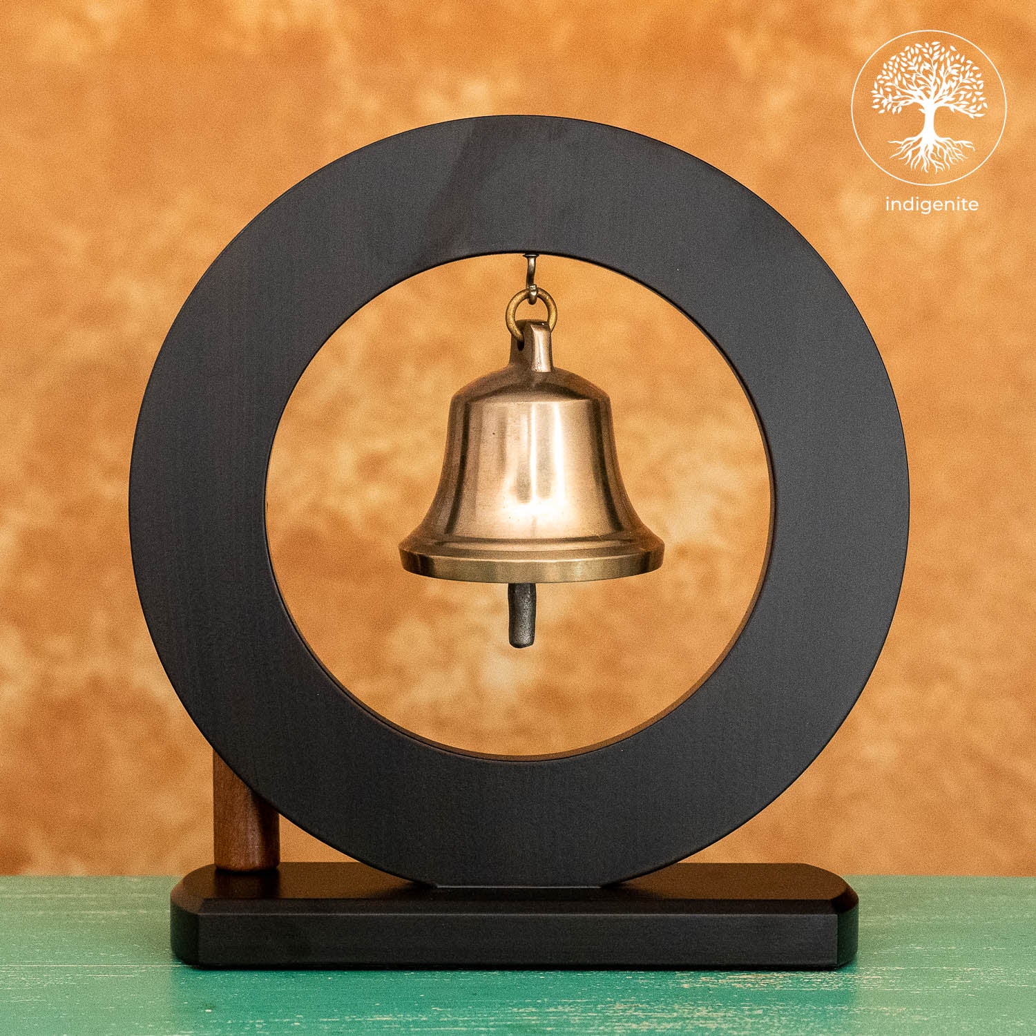Om Bell in Wooden Base - Brass Decorative