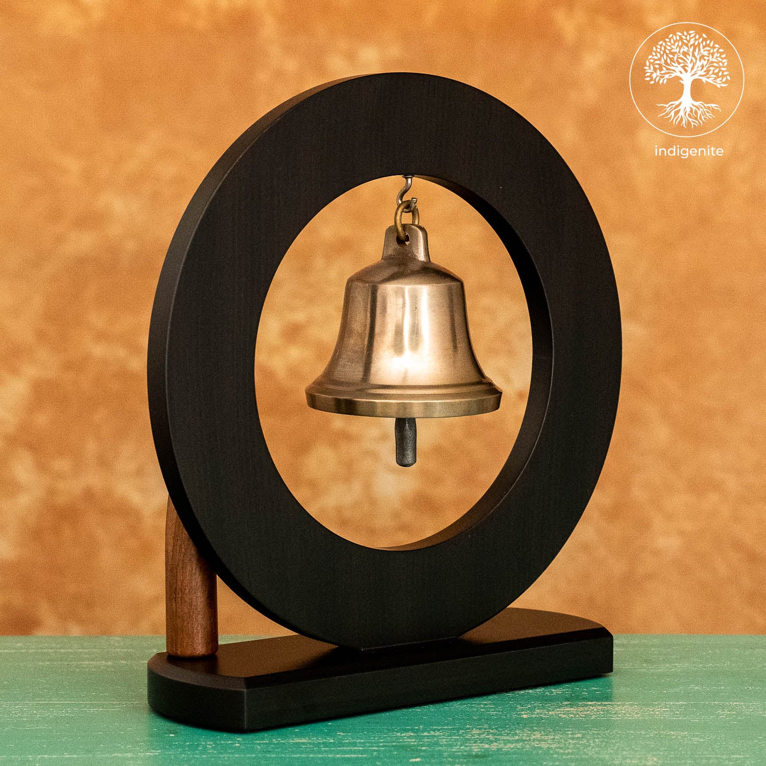 Om Bell in Wooden Base - Brass Decorative