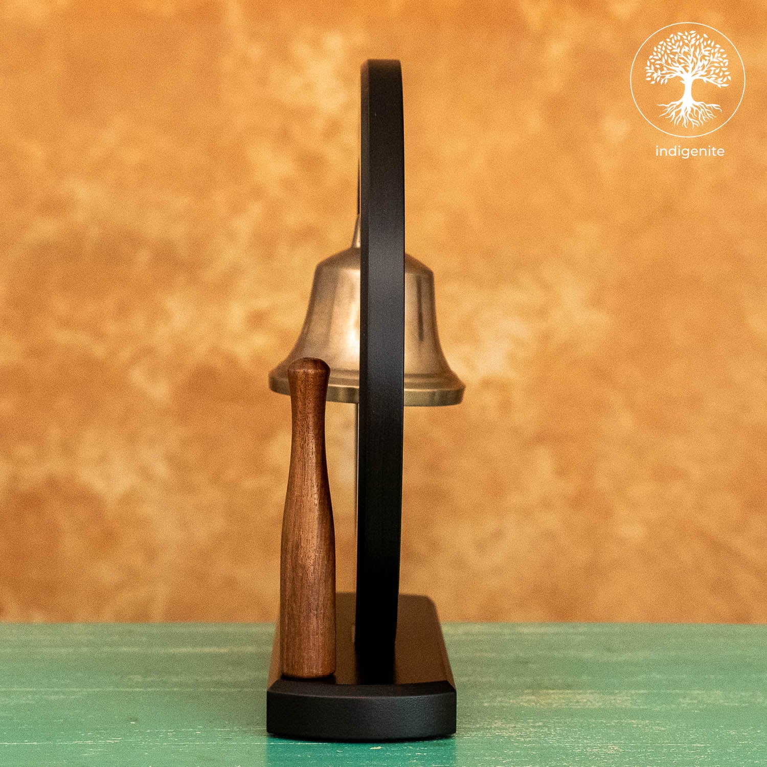 Om Bell in Wooden Base - Brass Decorative