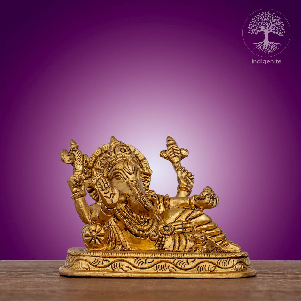 Relaxing Lord Ganesh Idol - Brass Statue