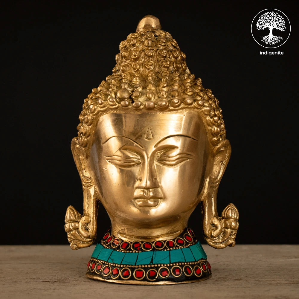 Lord Buddha Bust - Brass Statue with Stonework