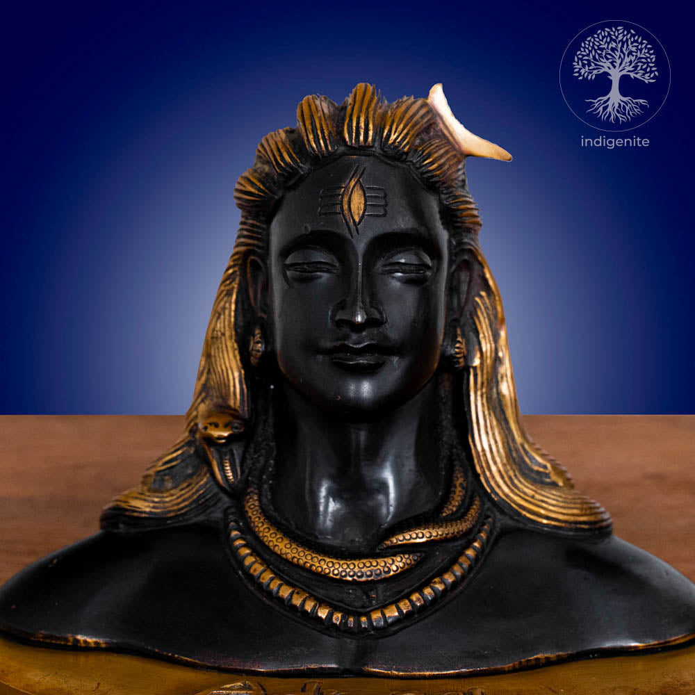 Adiyogi, Lord Shiva Statue - Brass Statue in Black and Golden Hues