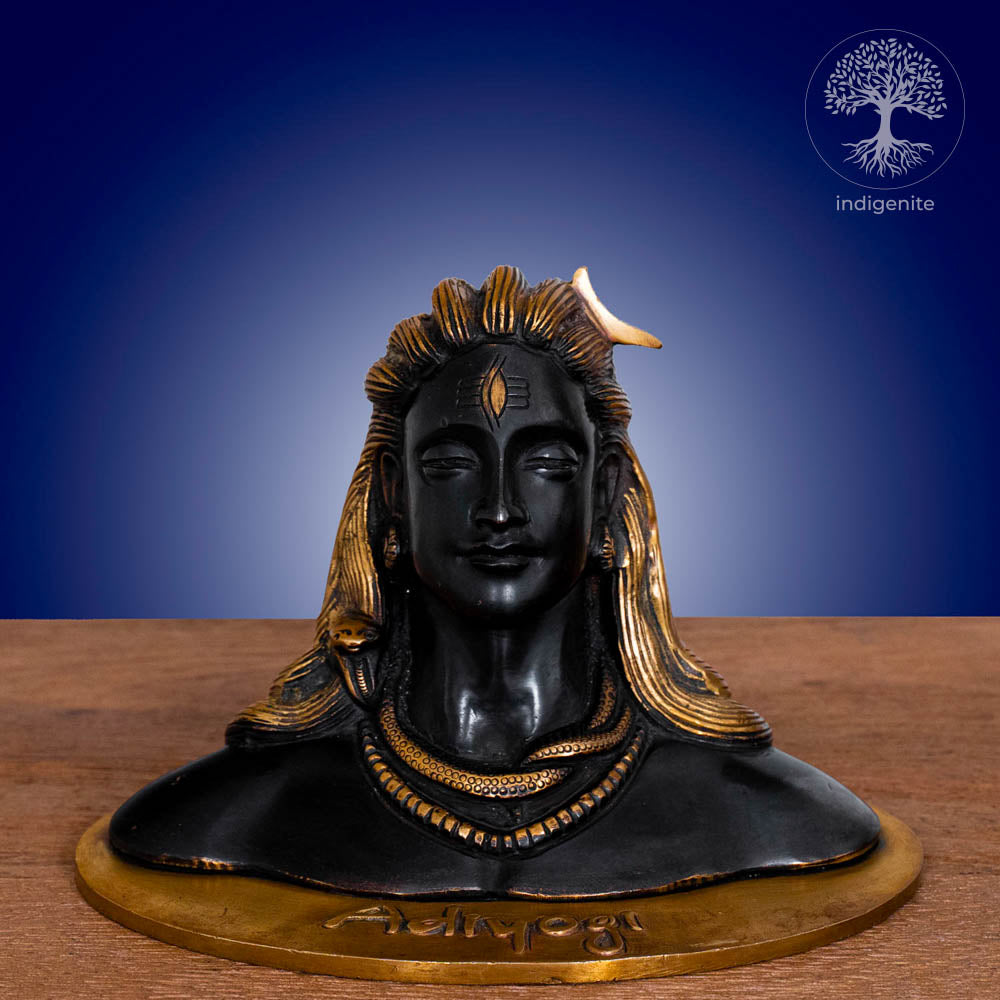 Adiyogi, Lord Shiva Statue - Brass Statue in Black and Golden Hues