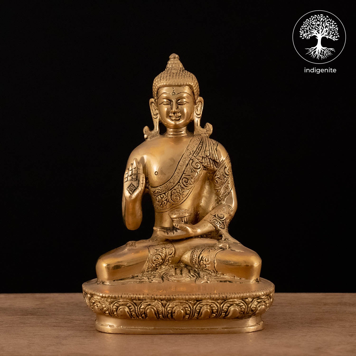 Antique Lord Buddha Sitting In Abhaya Mudra with Base - Brass Statue | 8 Inch