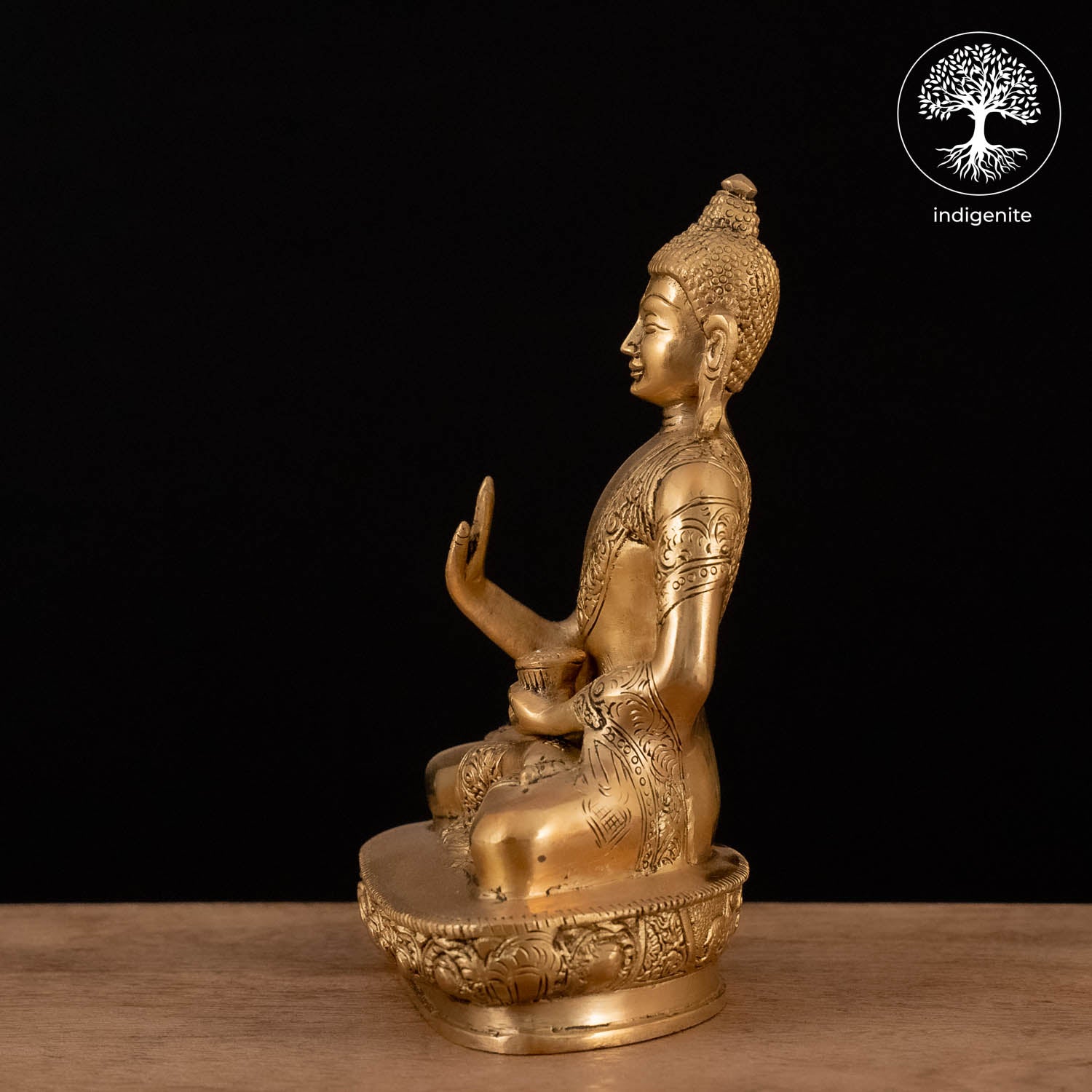 Antique Lord Buddha Sitting In Abhaya Mudra with Base - Brass Statue | 8 Inch