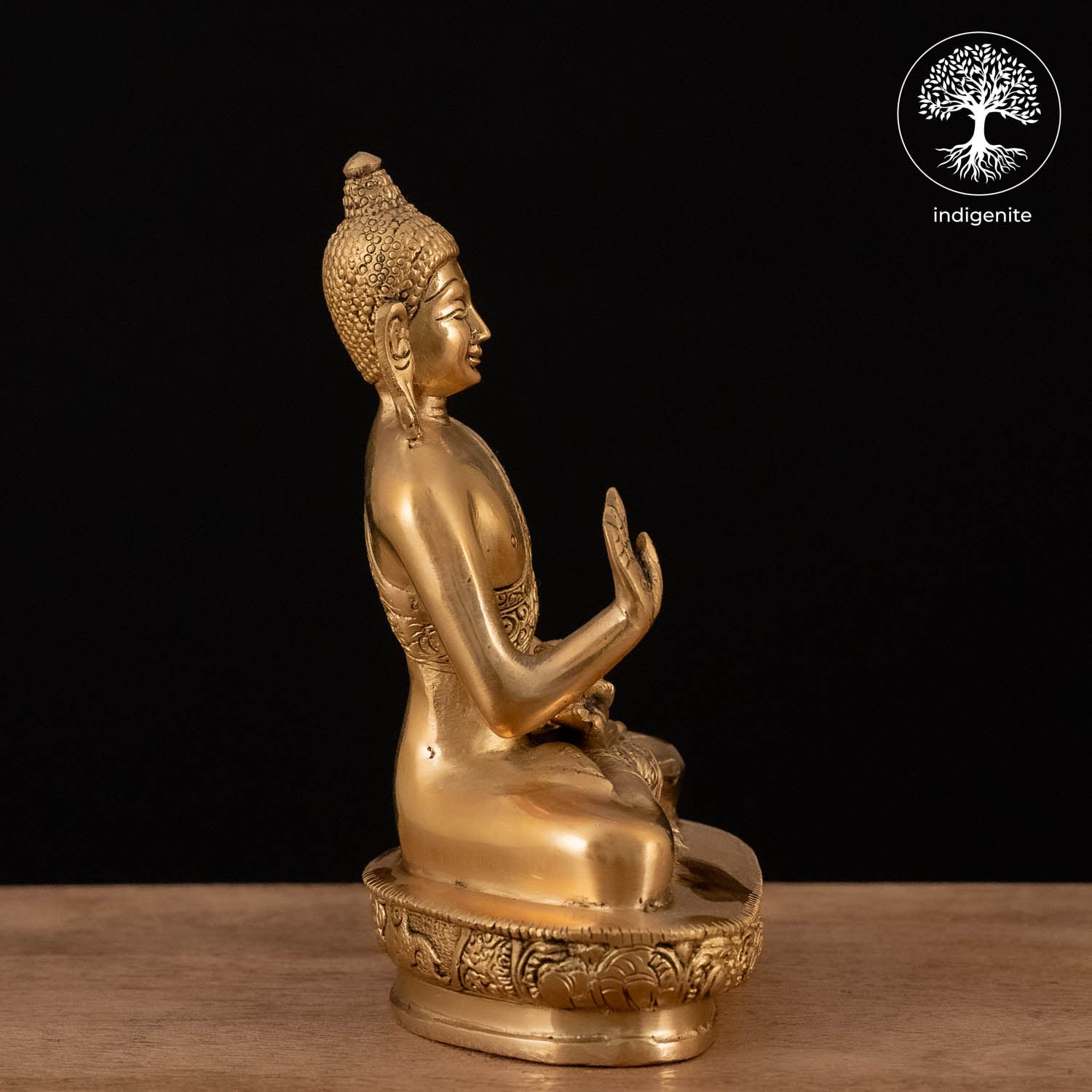 Antique Lord Buddha Sitting In Abhaya Mudra with Base - Brass Statue | 8 Inch