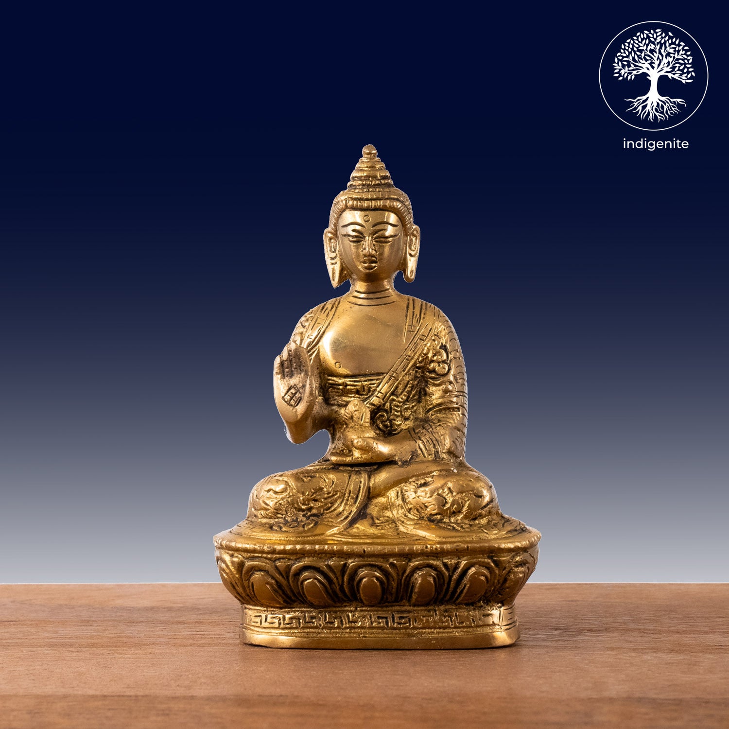 Antique Lord Buddha Sitting In Abhaya Mudra with Base - Brass Statue | 6.5 Inch