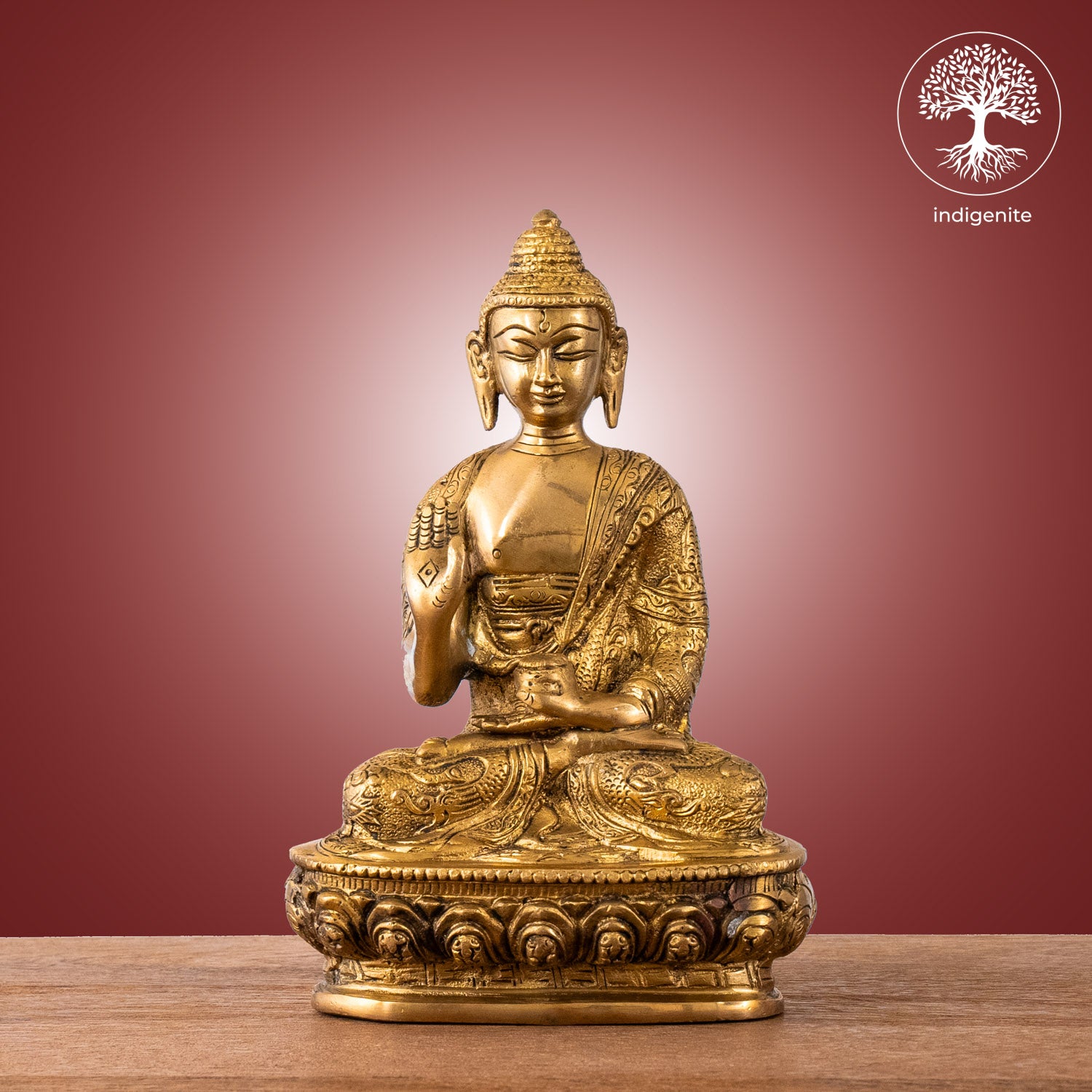Antique Lord Buddha Sitting In Abhaya Mudra with Base - Brass Statue | 8.5 Inch