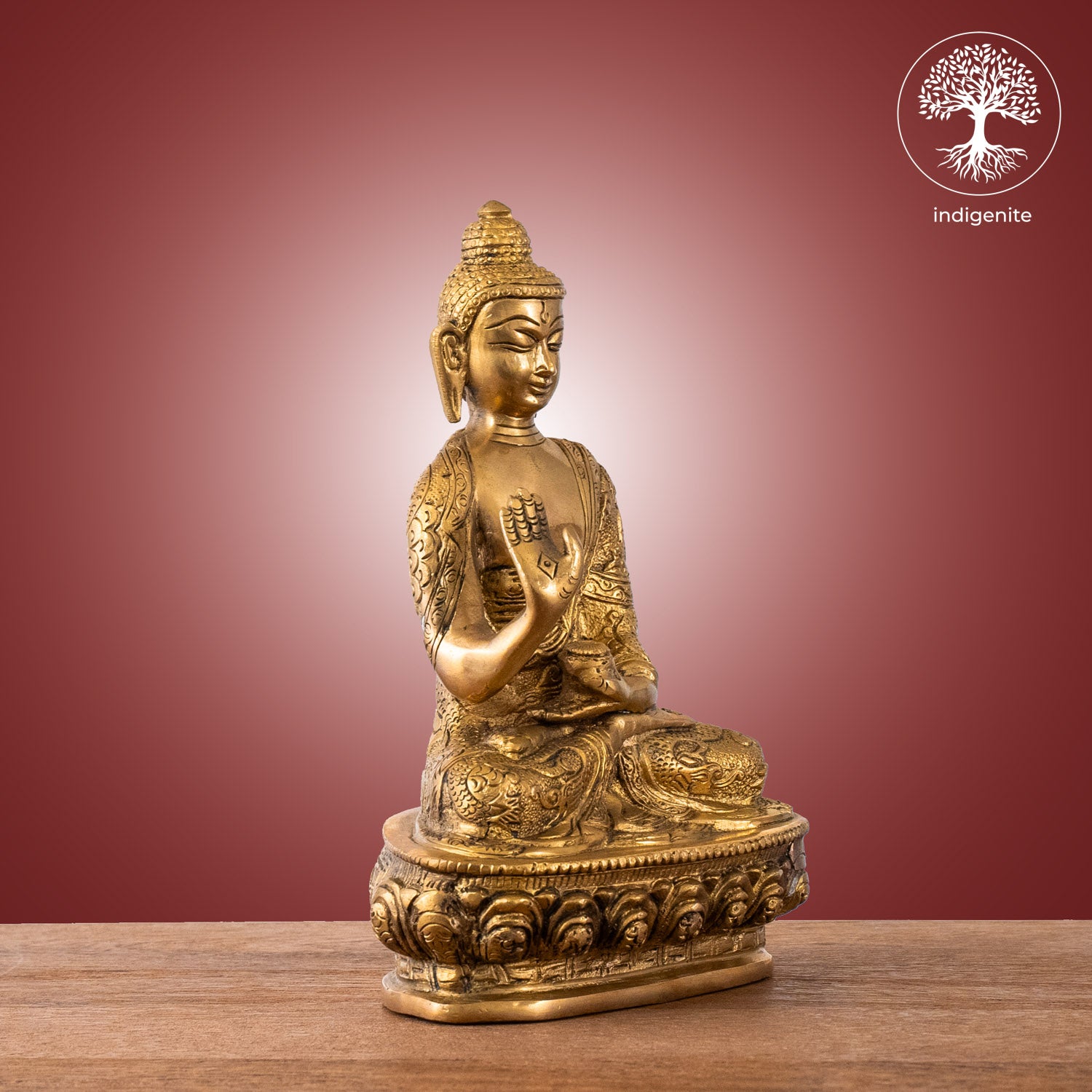 Antique Lord Buddha Sitting In Abhaya Mudra with Base - Brass Statue | 8.5 Inch