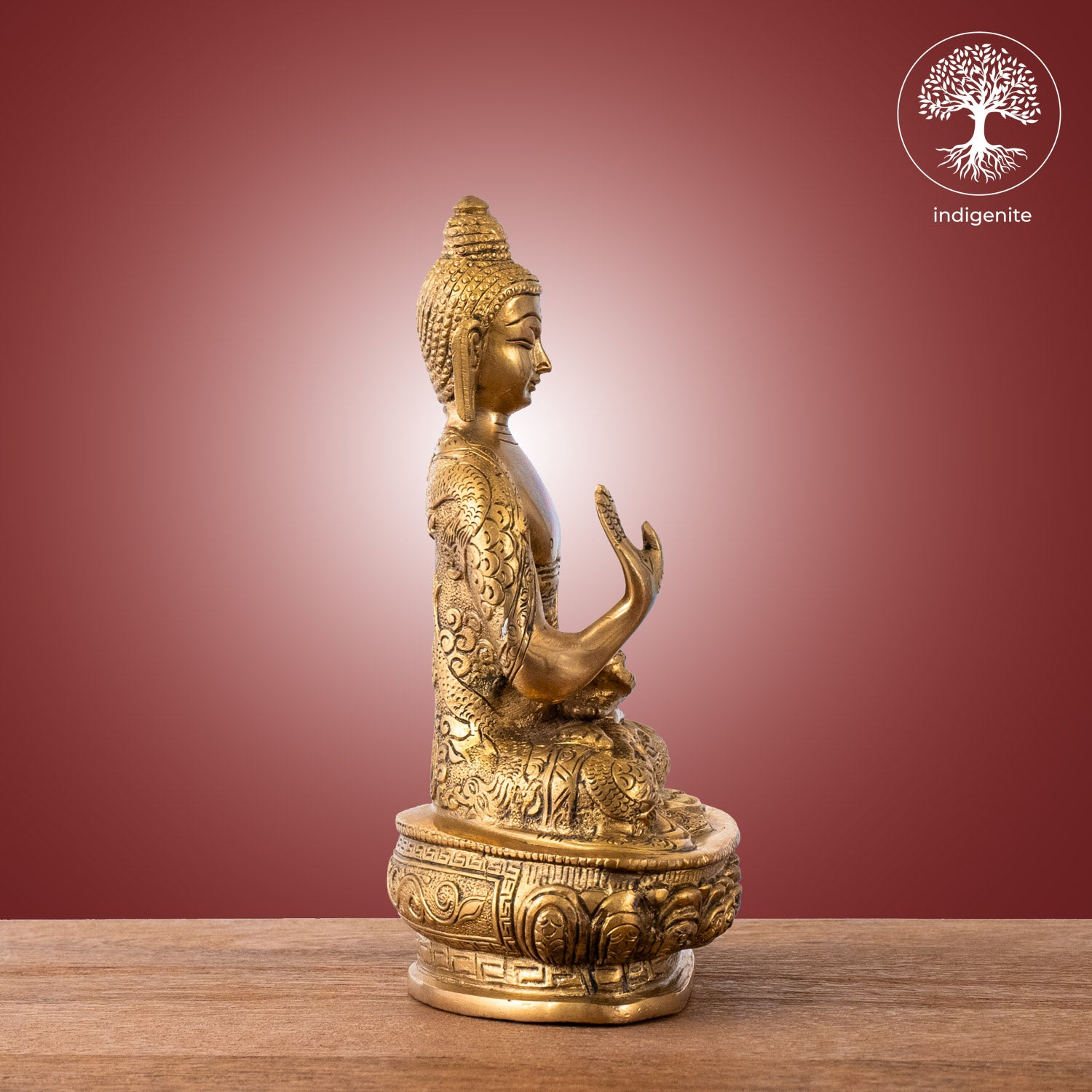 Antique Lord Buddha Sitting In Abhaya Mudra with Base - Brass Statue | 8.5 Inch