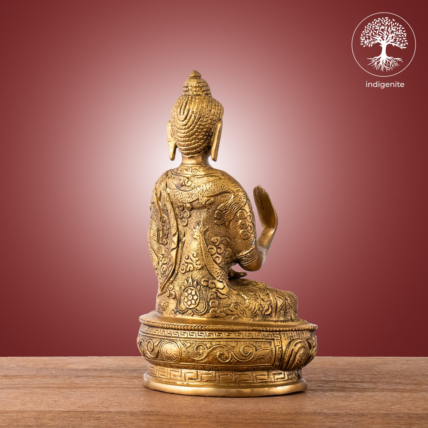 Antique Lord Buddha Sitting In Abhaya Mudra with Base - Brass Statue | 8.5 Inch