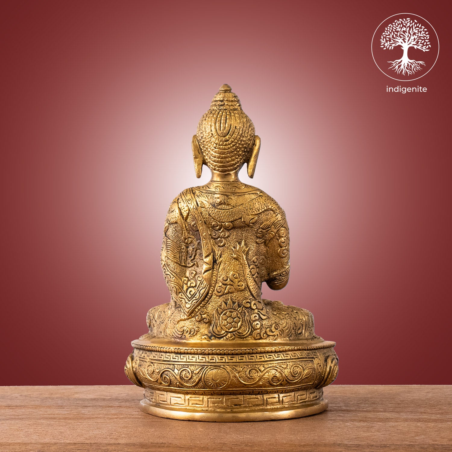 Antique Lord Buddha Sitting In Abhaya Mudra with Base - Brass Statue | 8.5 Inch