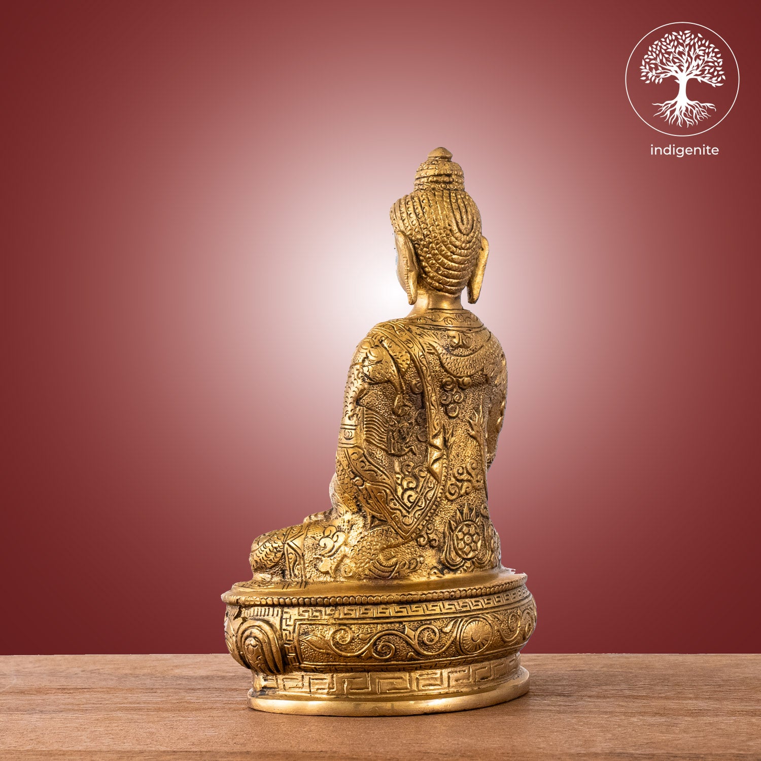 Antique Lord Buddha Sitting In Abhaya Mudra with Base - Brass Statue | 8.5 Inch