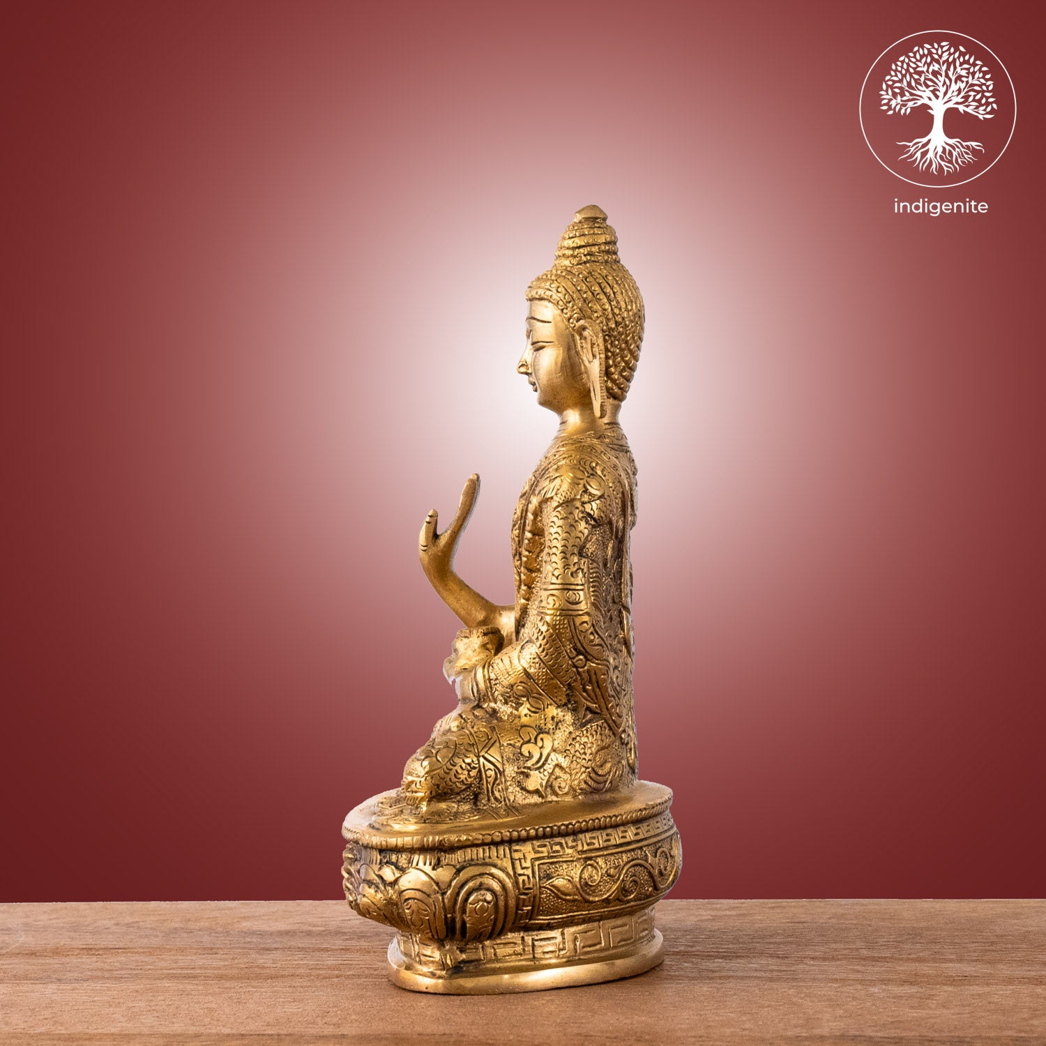 Antique Lord Buddha Sitting In Abhaya Mudra with Base - Brass Statue | 8.5 Inch