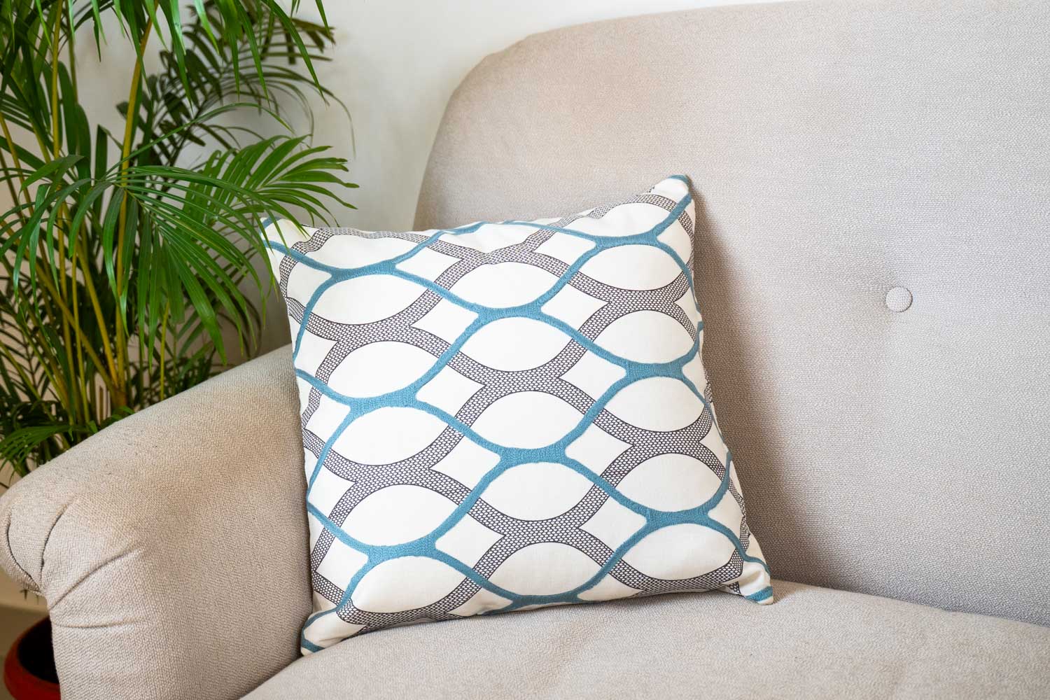 Blue and White Embroidered Wave Cushion Cover (Set of 2)