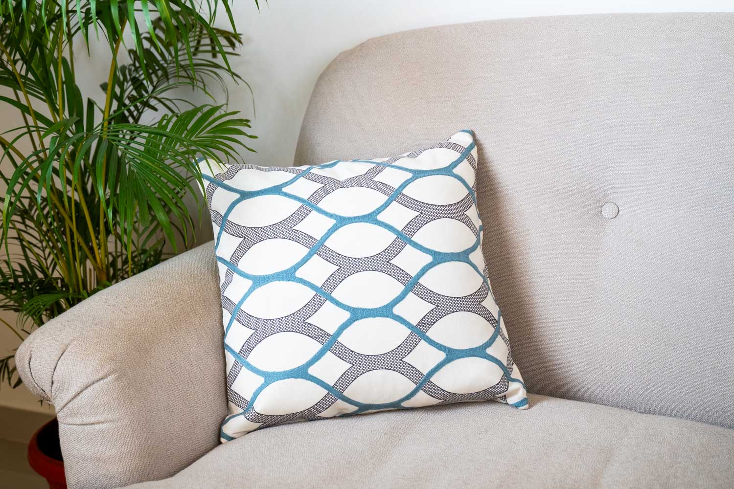 Blue and White Embroidered Wave Cushion Cover (Set of 2)