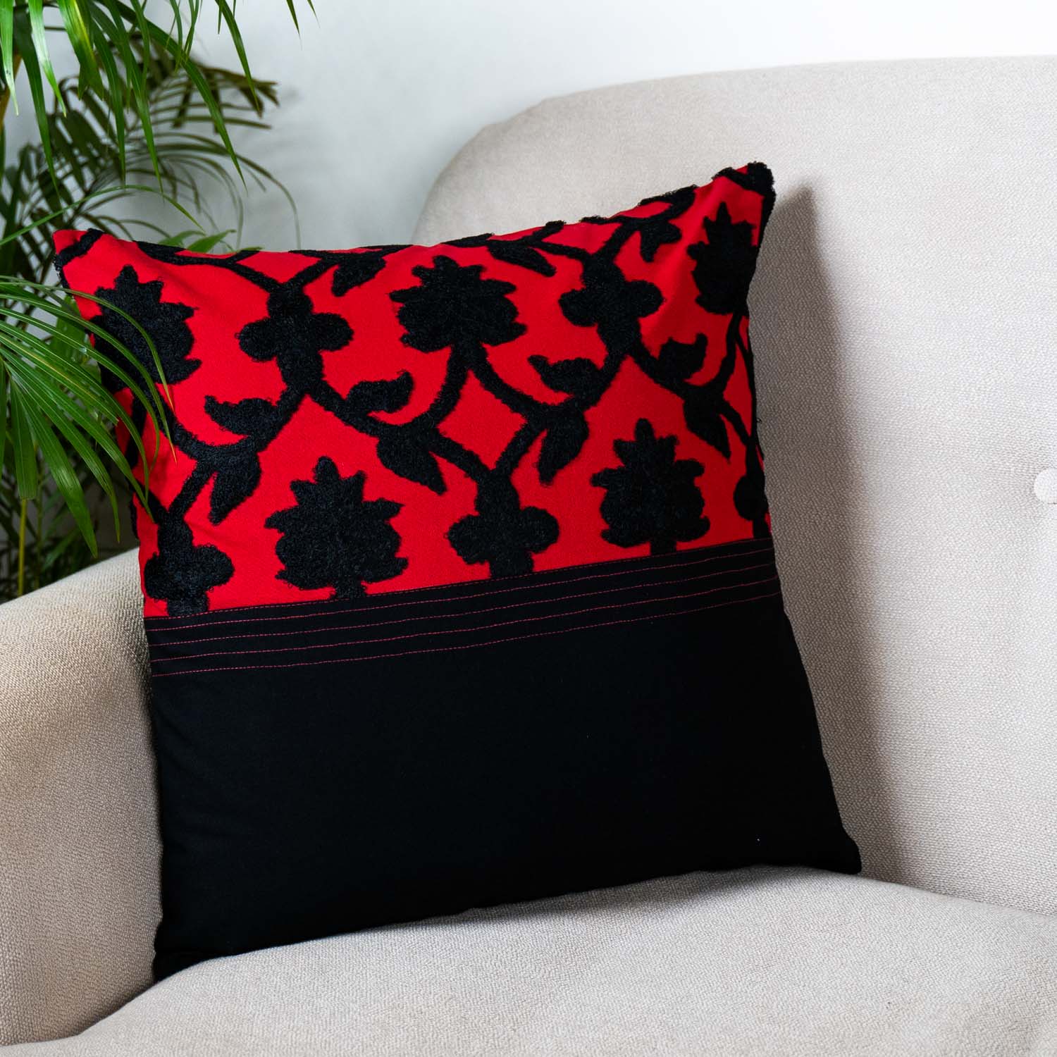 Bold Red Floral Cushion Cover