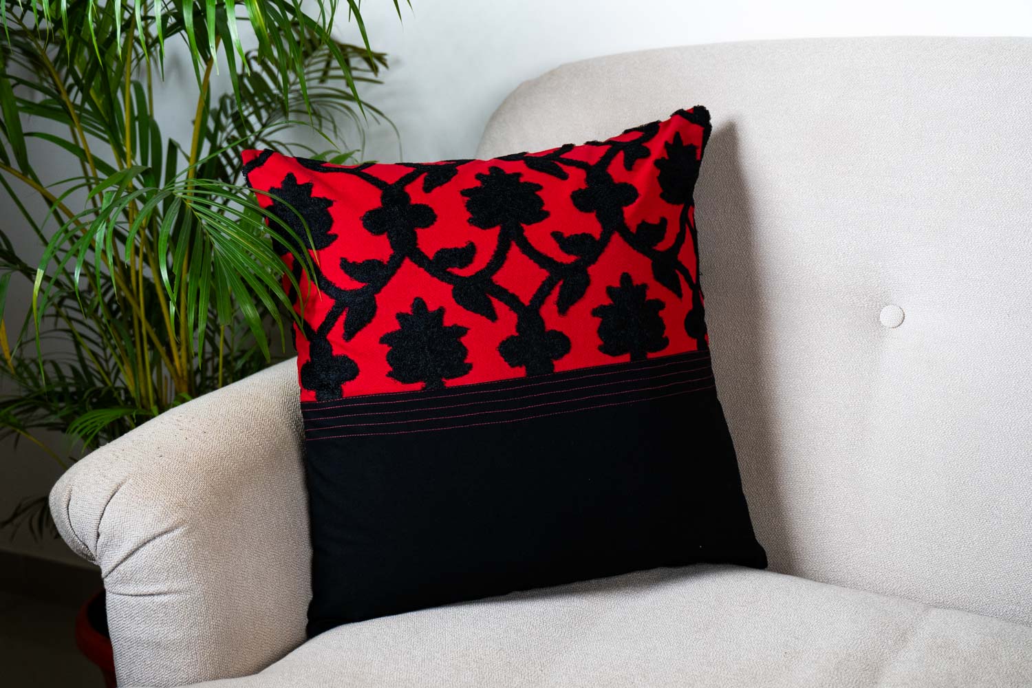 Bold Red Floral Cushion Cover