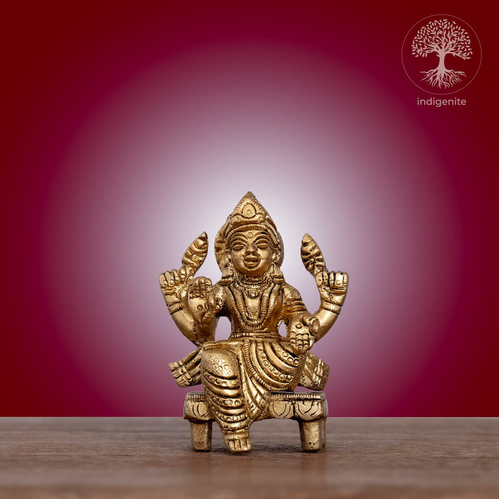 Goddess Laxmi on Chowki - Brass Statue