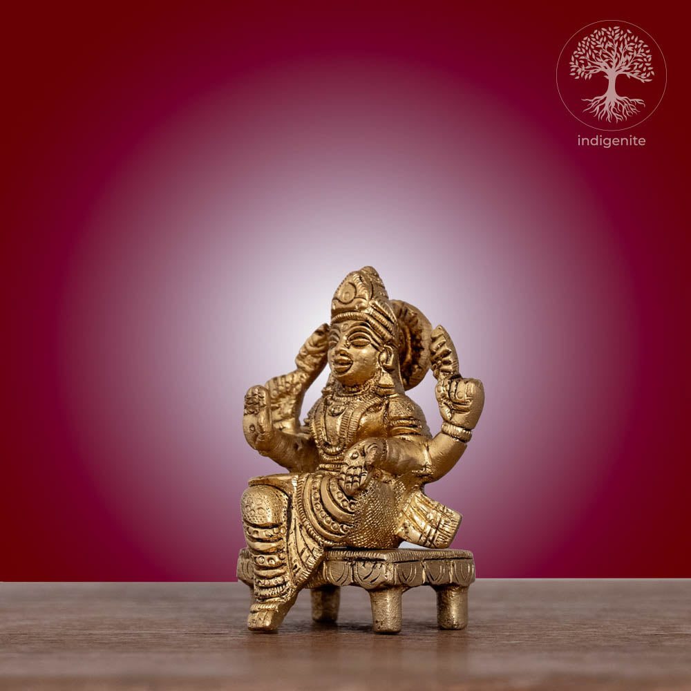 Goddess Laxmi on Chowki - Brass Statue