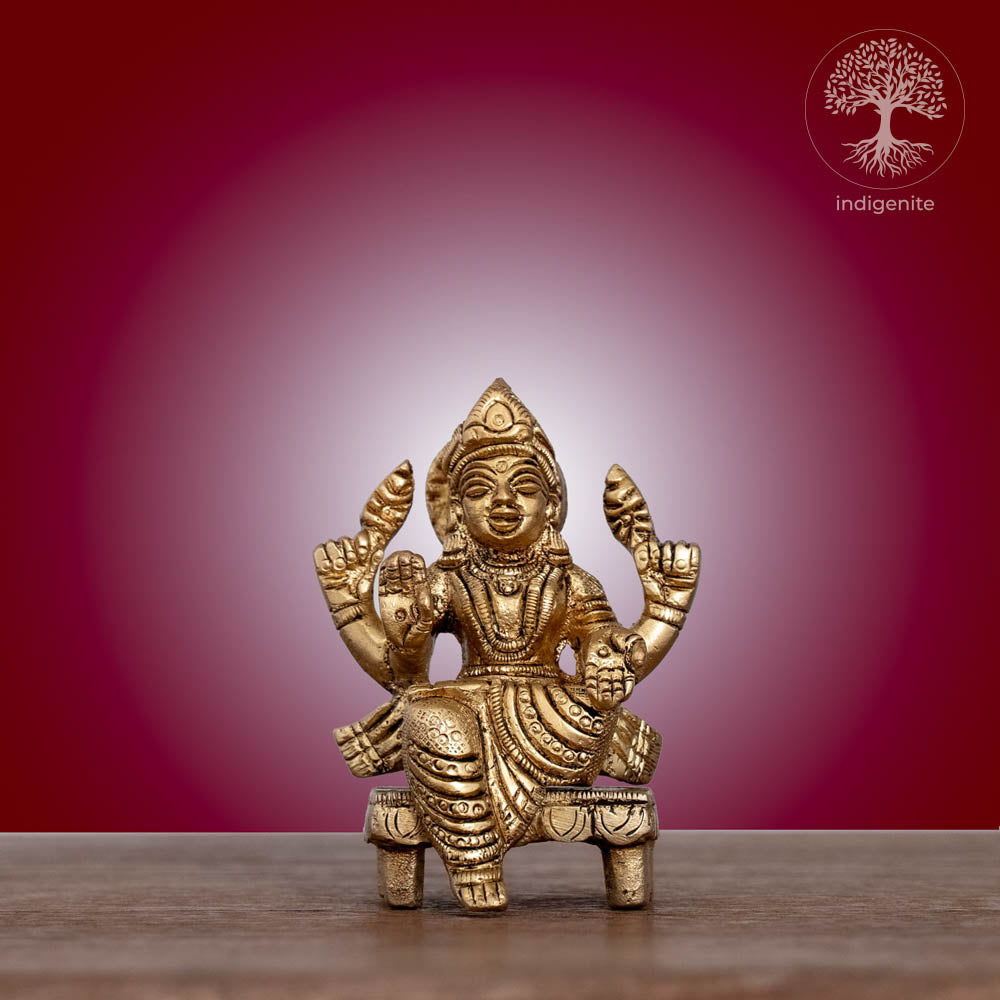 Goddess Laxmi on Chowki - Brass Statue