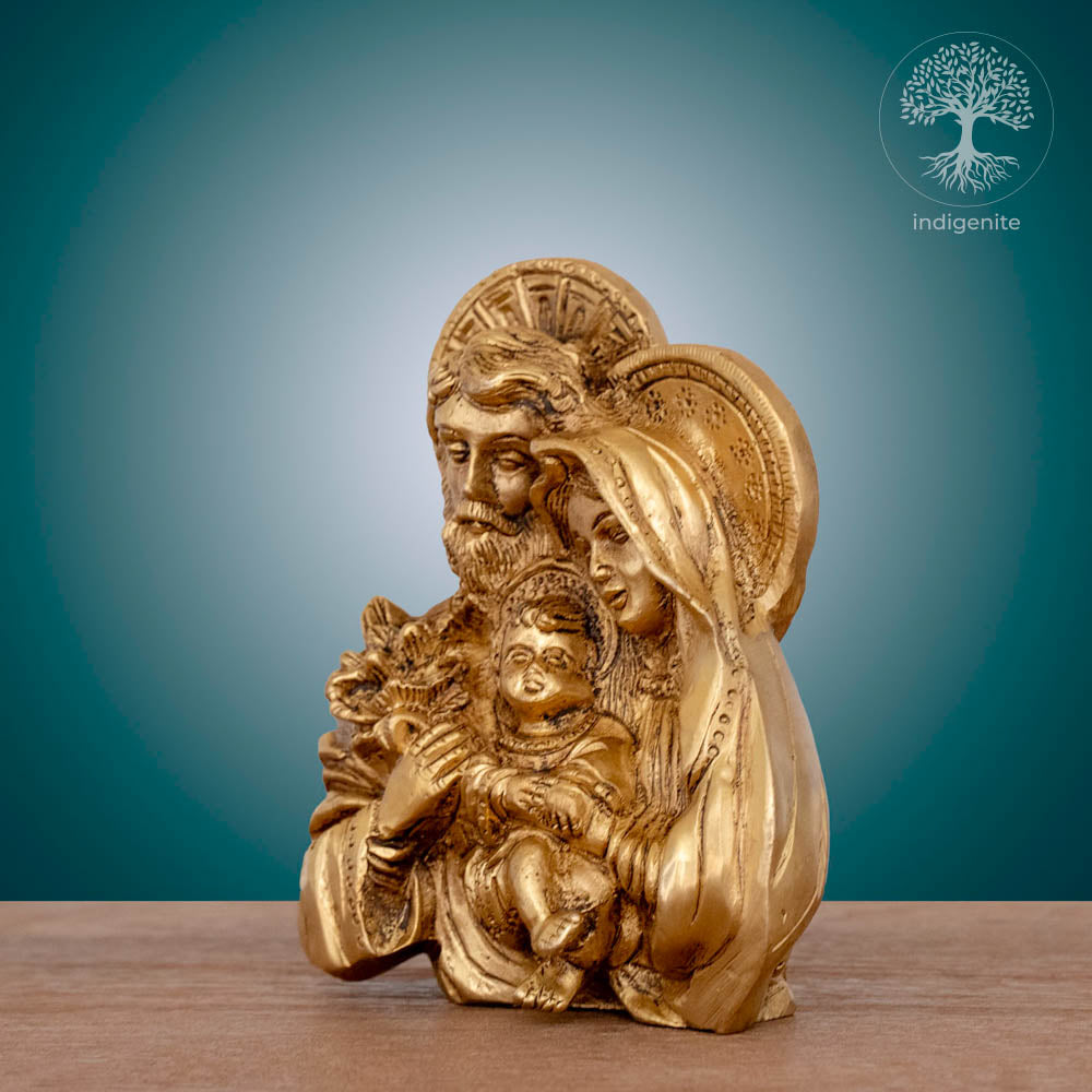 Holy Joseph & Mother Mary with Baby Jesus - Brass Statue