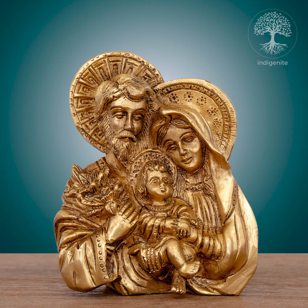 Holy Joseph & Mother Mary with Baby Jesus - Brass Statue