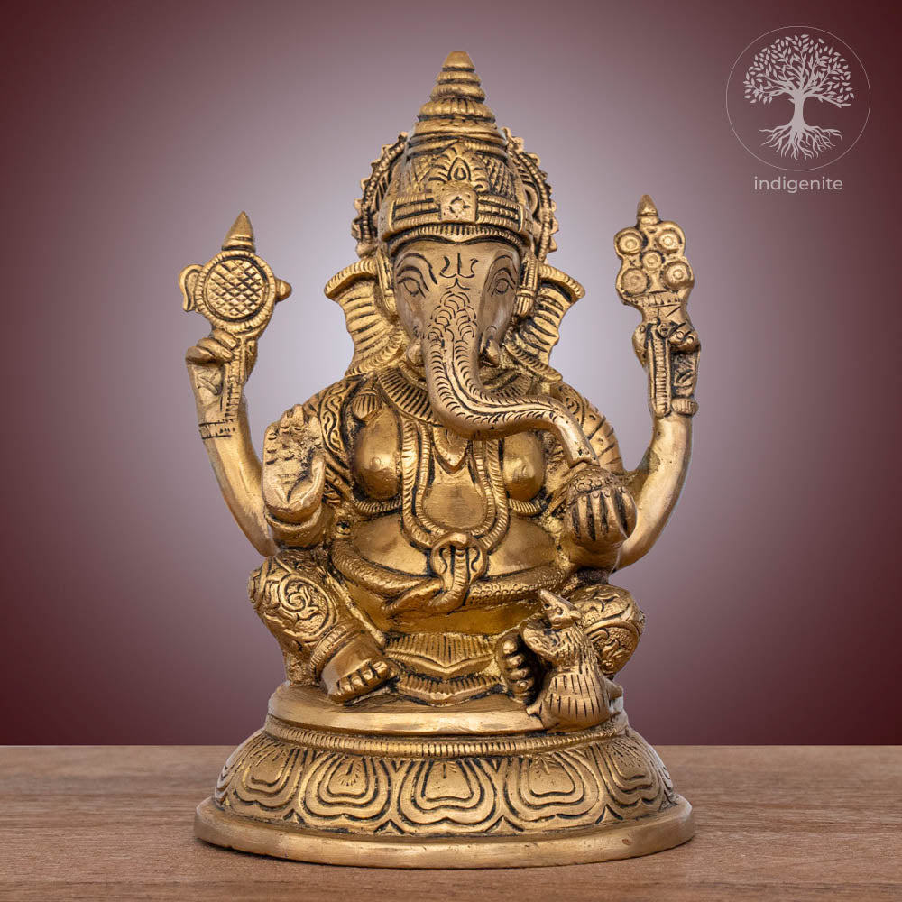 Lord Ganesh Idol | 6.5 Inch - Brass Statue