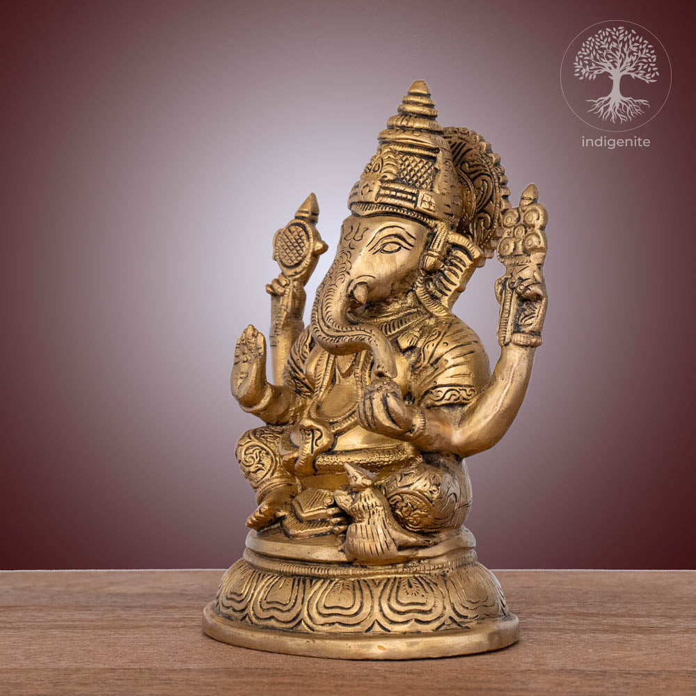 Lord Ganesh Idol | 6.5 Inch - Brass Statue