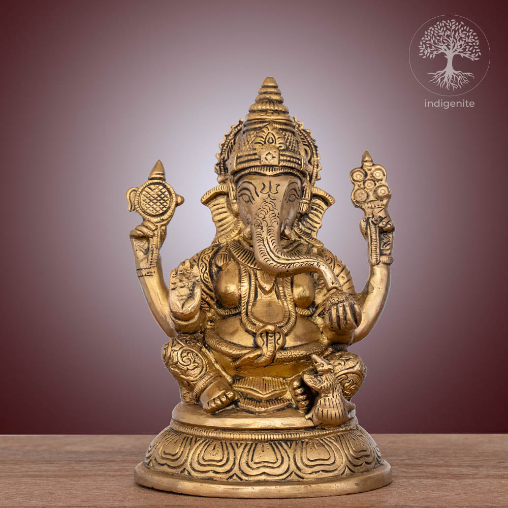 Lord Ganesh Idol | 6.5 Inch - Brass Statue