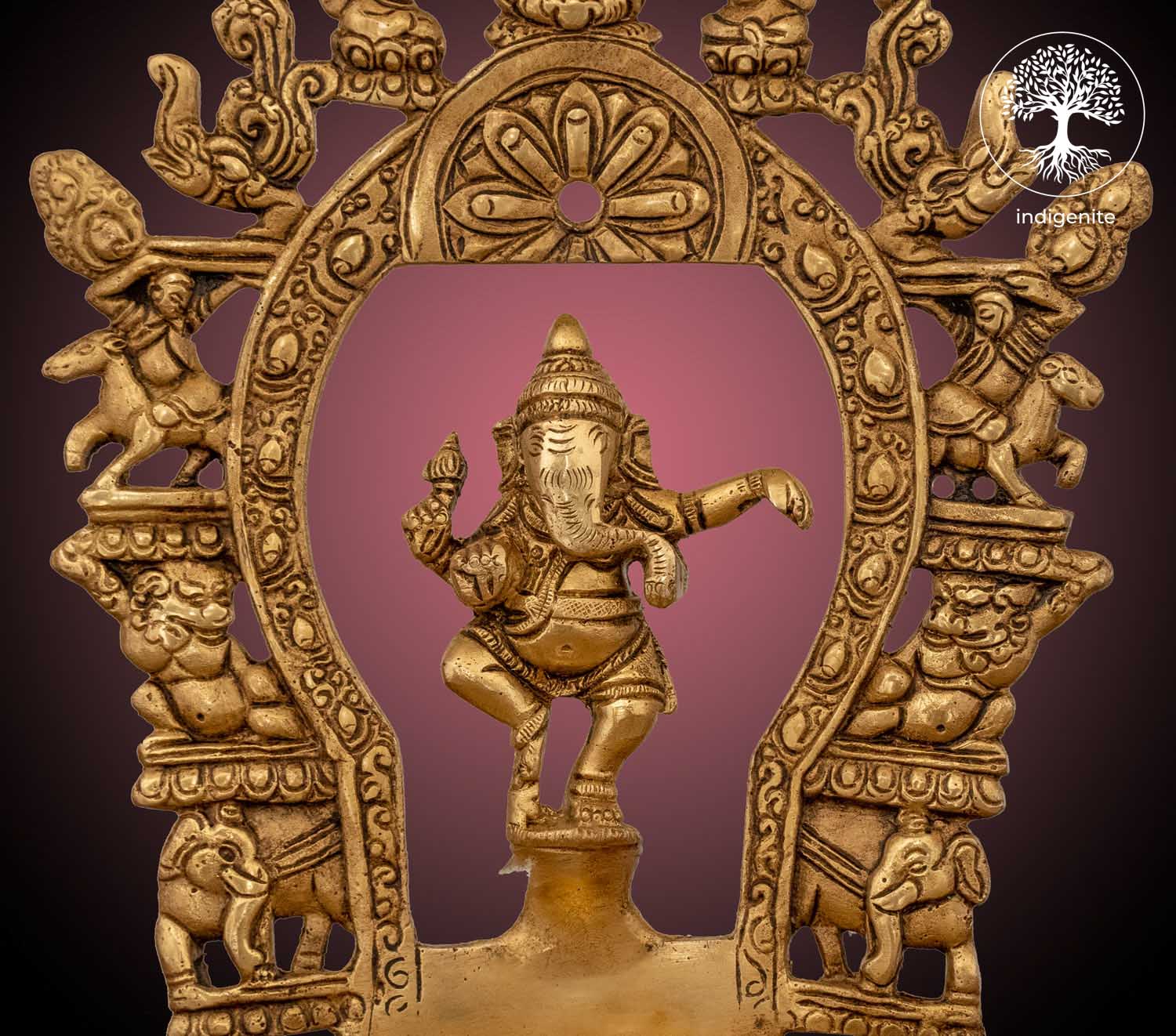 Dancing Ganesh Diya with Prabhavali Frame - Brass Decorative